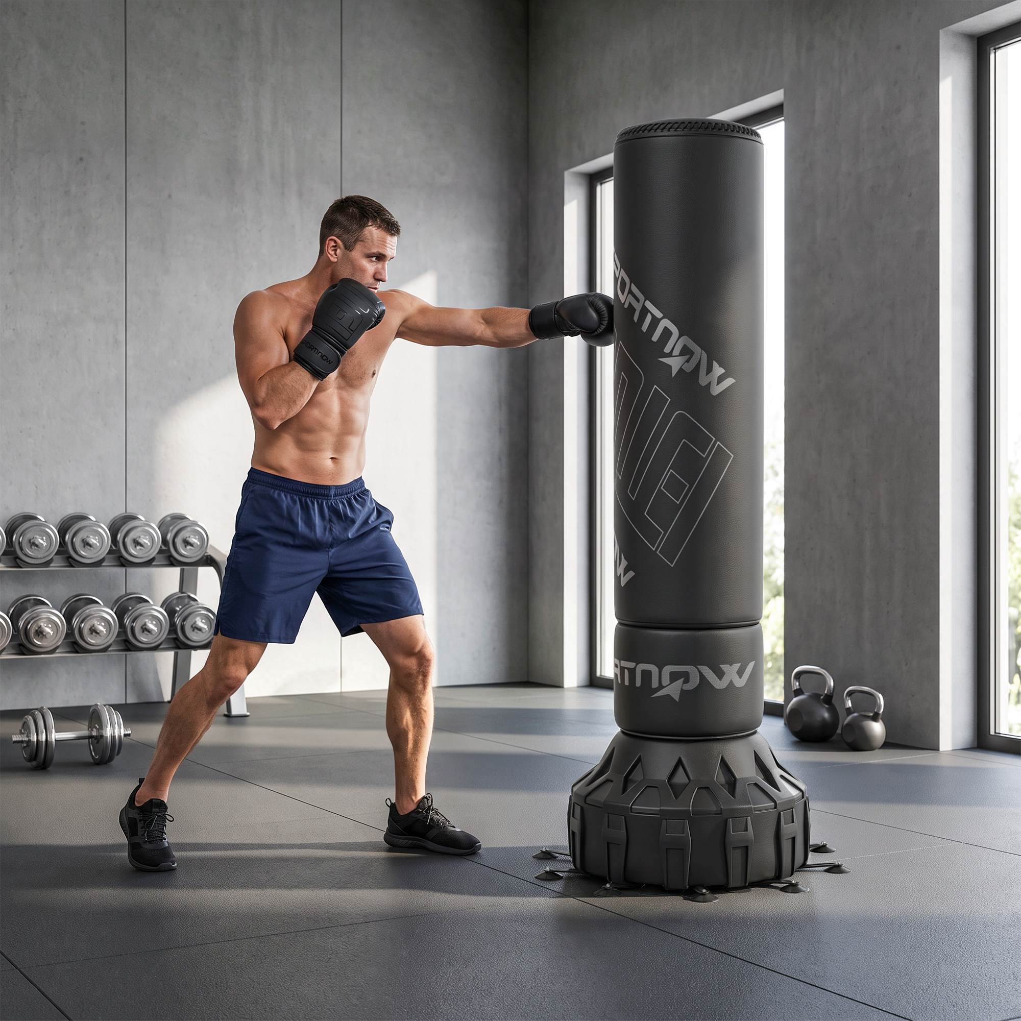 Boxsack freistehend 180 cm Standboxsack mit Saugfuß befüllbar Basis, Stoßdämpfung Handschuhen Boxing Trainer