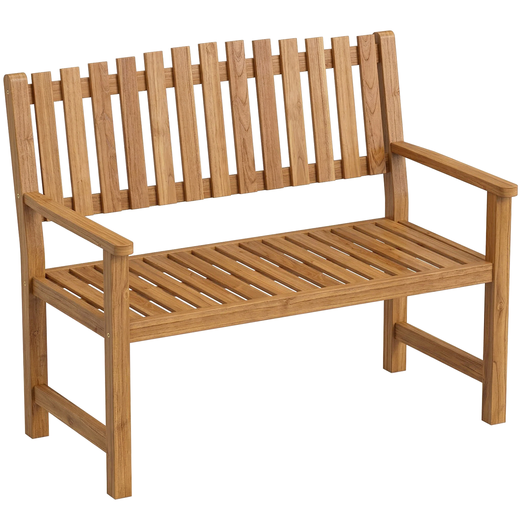 Gartenbank 2-Sitzer Wetterfest Holzbank mit Lamelldesign Armlehnen, Holz Sitzbank bis 320 kg 112 x 64 x 92 cm Naturholz