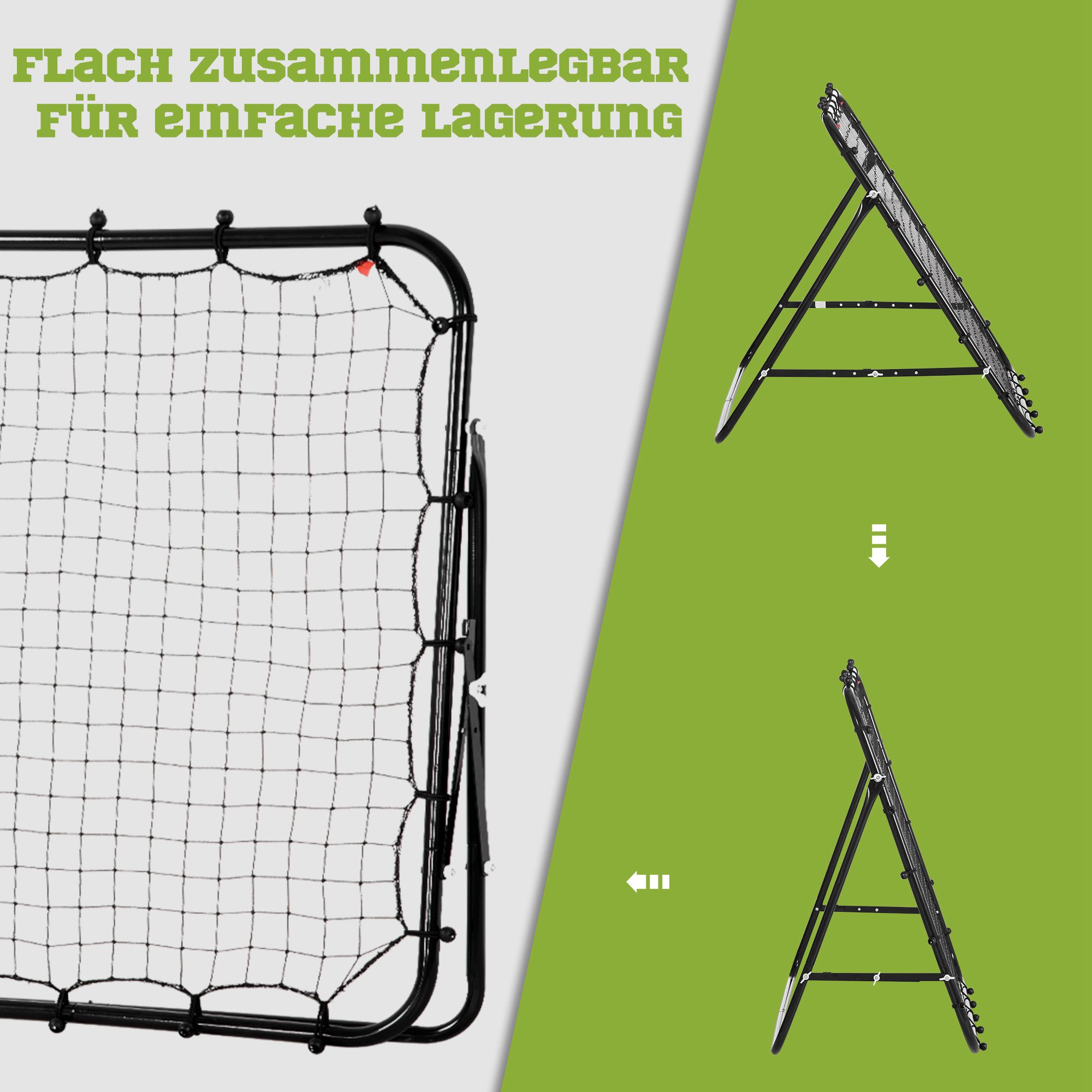 Rebounder für Fußball, 84 x 84 cm Fussball Rebounder mit stufenlos verstellbarem Winkel, Kickback Rückprallwand Fußballtor für Jugendliche Schuss-, Pass- und Ballannahmetraining Schwarz