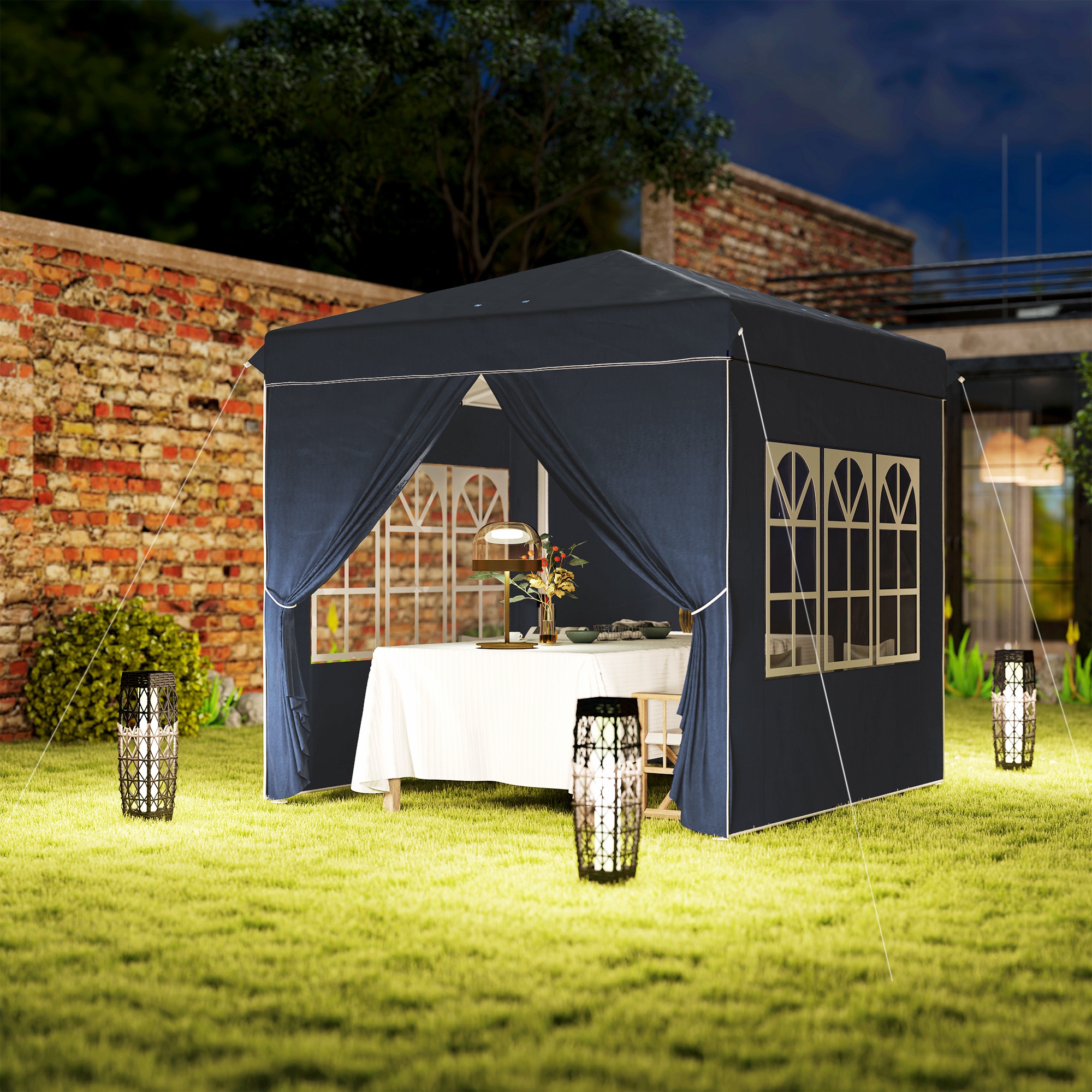 2,5 x 2,5 m Pop-up-Pavillon mit Seitenwänden und Tragetasche, UPF50+ höhenverstellbares Gartenzelt, Dunkelblau