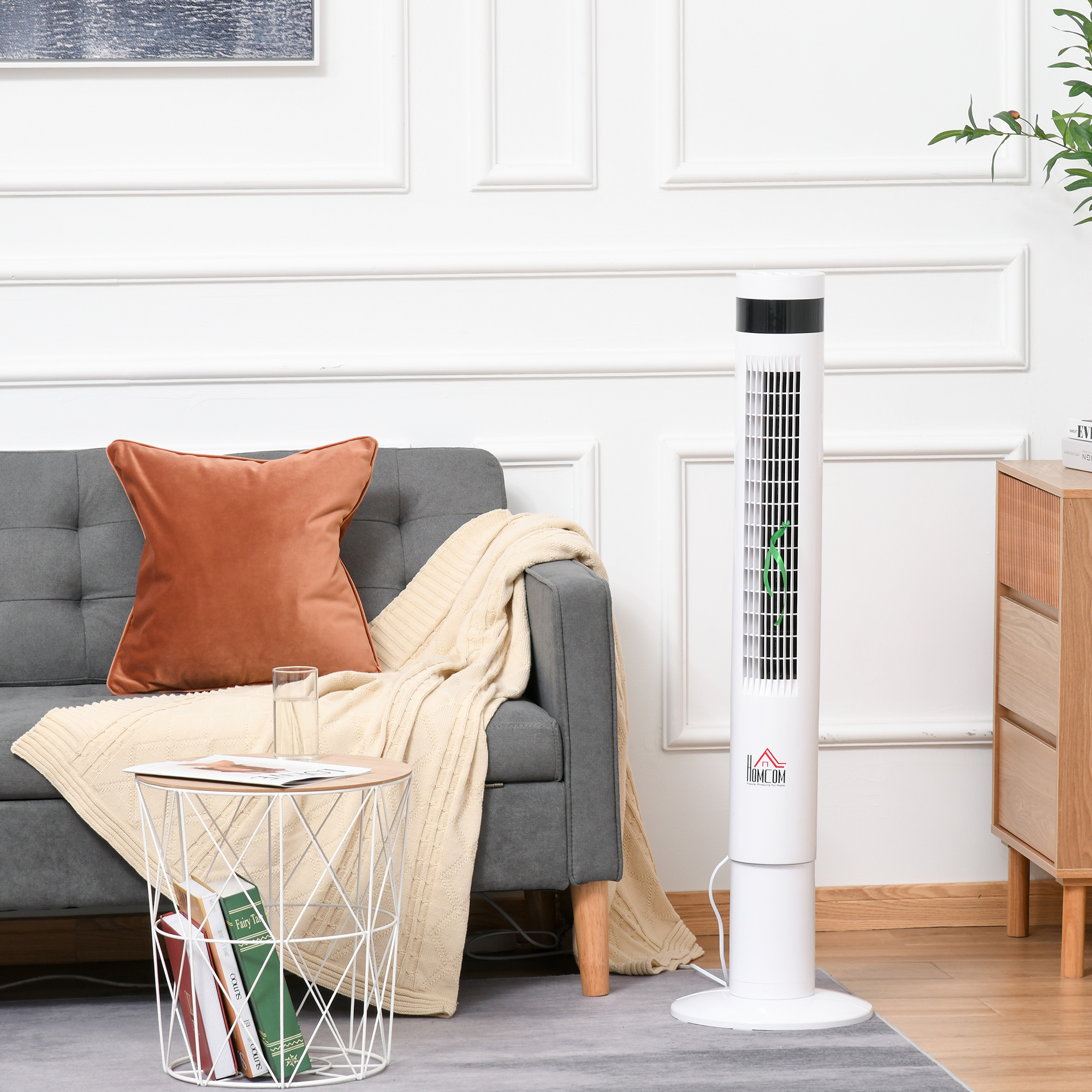 Turmventilator, Standventilator mit 3 Belüftungsstufen, Fernbedienung, 50W Ventilator mit 12H Timer, LCD-Anzeige, 85° Oszillation, für Schlafzimmer, Weiß
