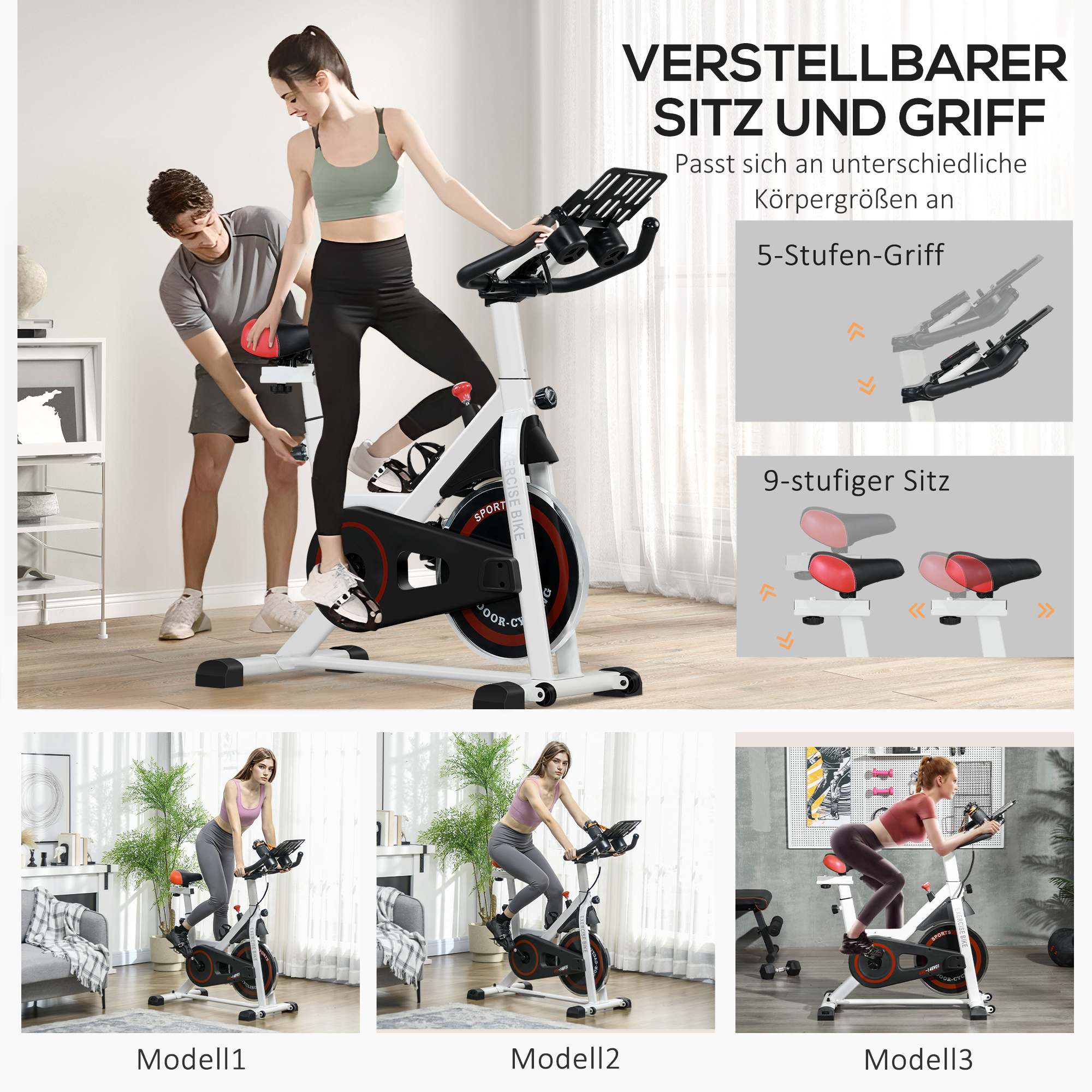 Heimtrainer, einstellbarer Widerstand, bis 120kg, Stahl, L103xB53xH100-114cm, Weiß/Schwarz
