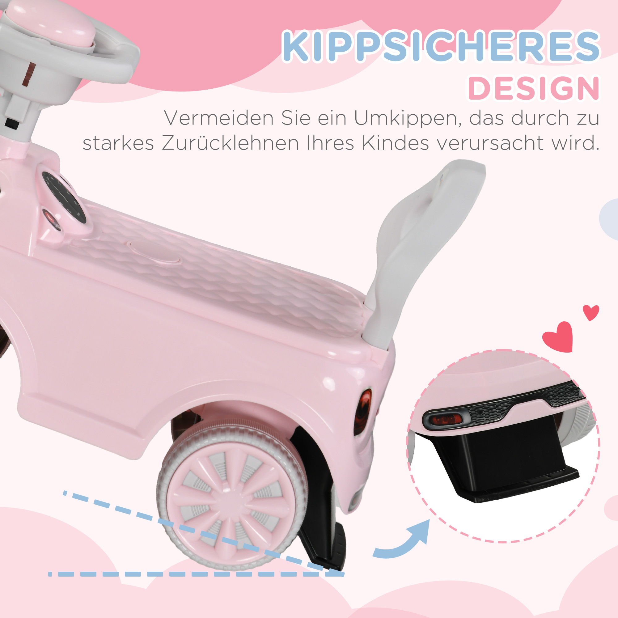 Rutschauto für Kinder, Kippschutz, Hupe, rutschfester Sitz, für 1,5-3 Jahre, bis 25 kg, Rosa