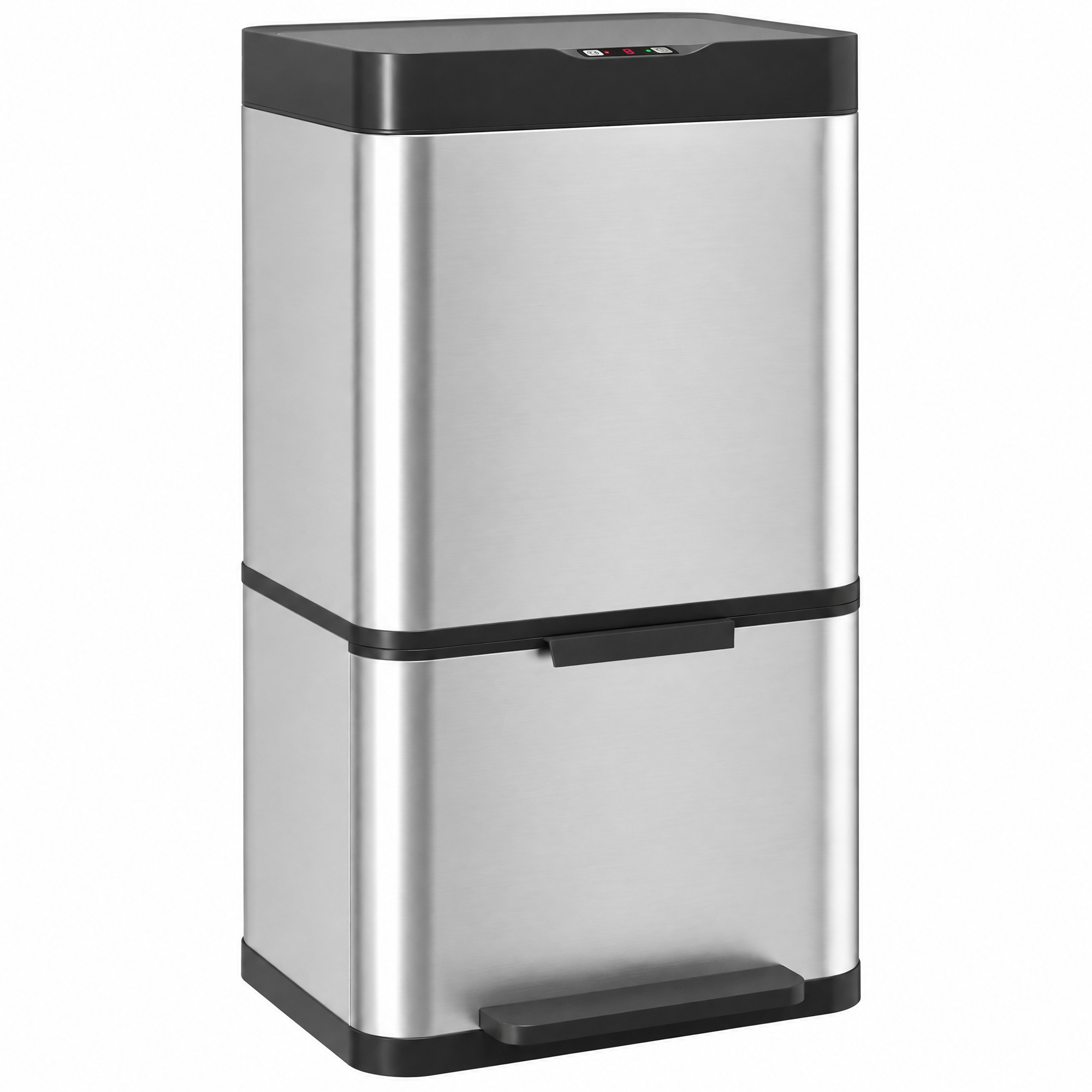40L Sensormülleimer, 3 Fächer (2 x 12,5L + 15L), mit Soft-Close- & Offenhaltefunktion, Silber
