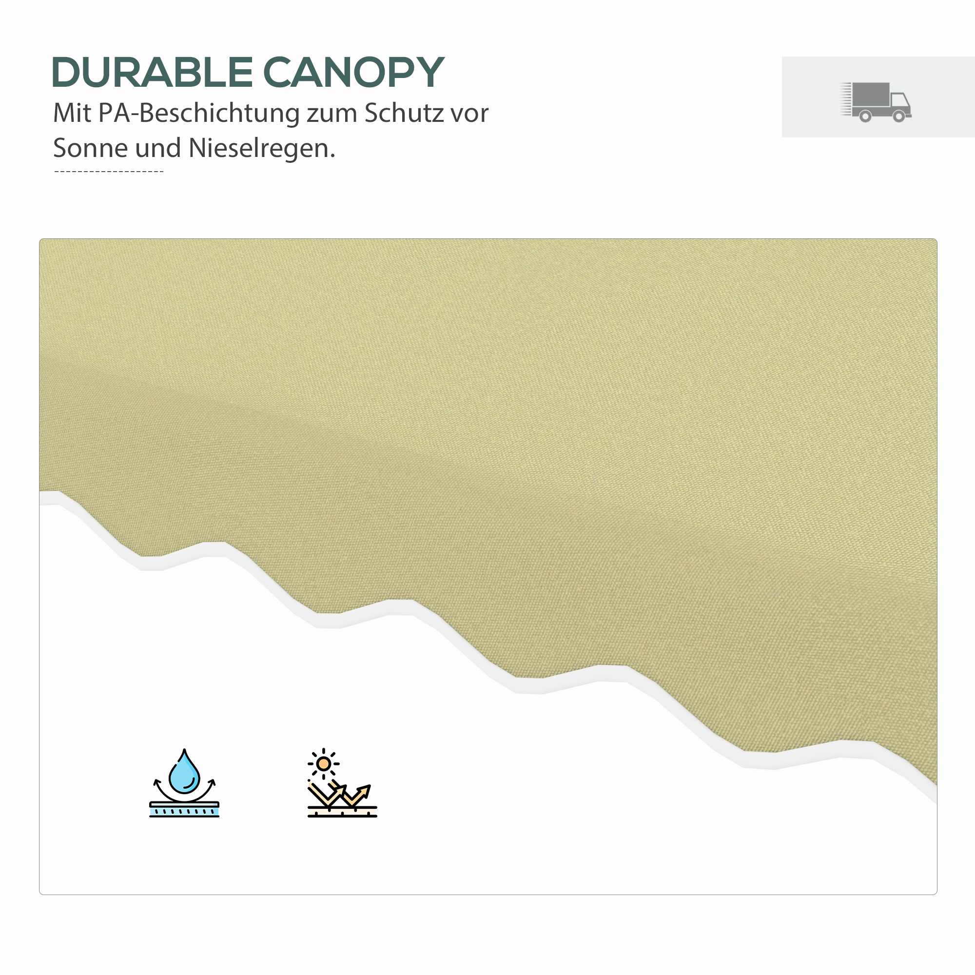 Gartenschirm, Ampelschirm, dekorativer Rand, Lüftungsdach, Metallgestell, 2,4x2,4x2,6m, Beige