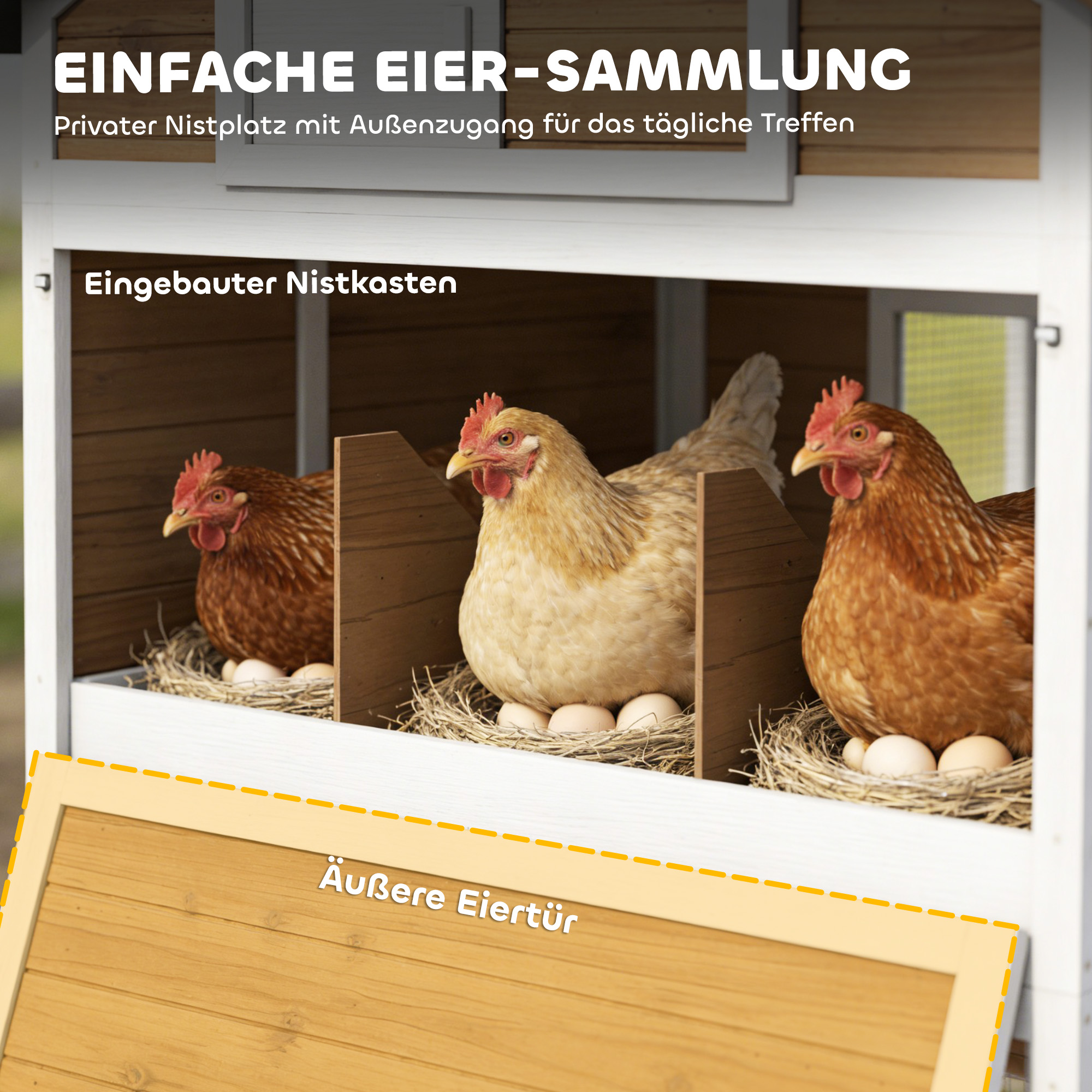 Hühnerstall Hühnerhaus mit Auslauf Nistkasten herausziehbarem Tablett Asphaltdach für 4 Hühner 200x104x145cm Holz Braun