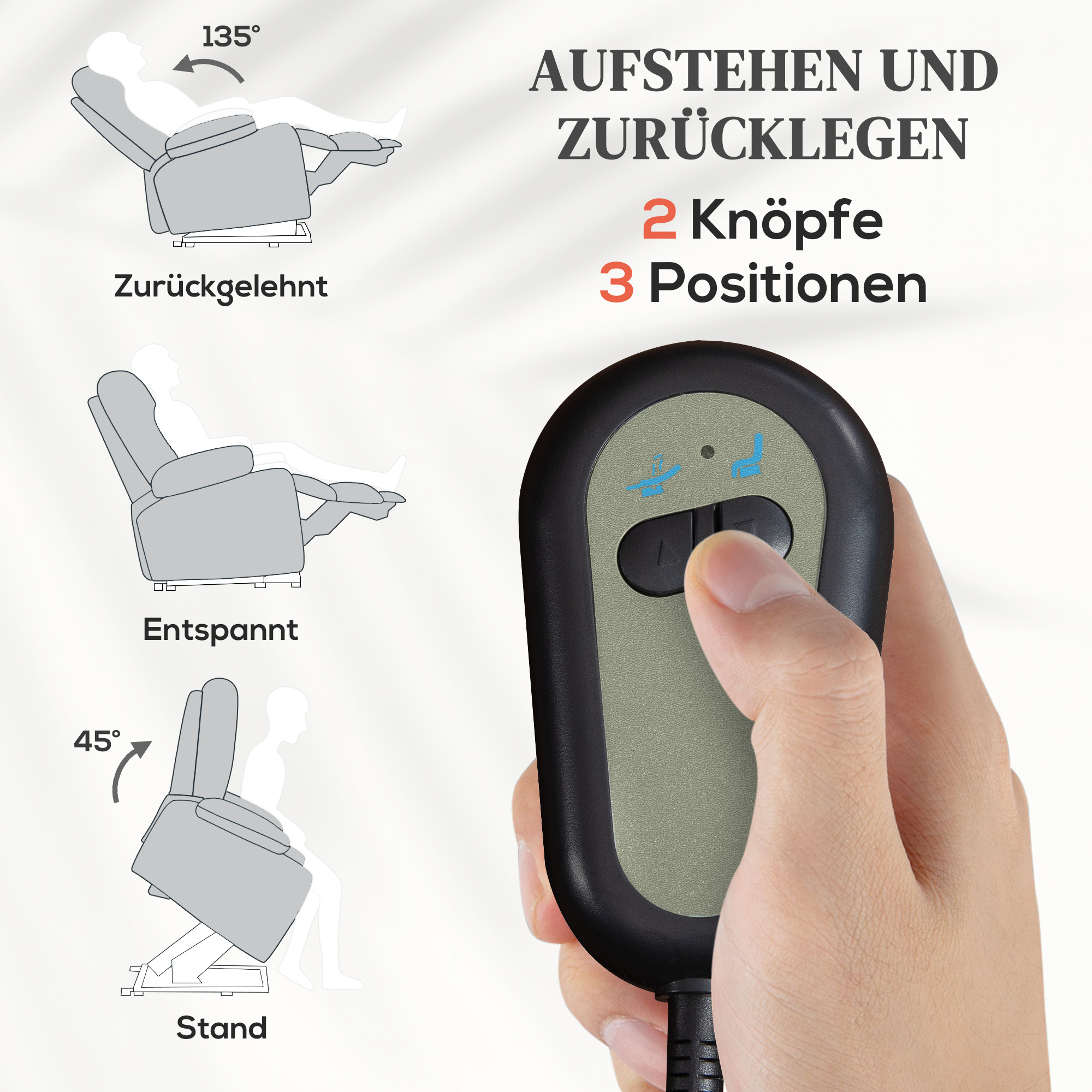 Elektrischer Aufsteh-Sessel, Weicher, samtartiger Stoff, USB-Anschlüsse