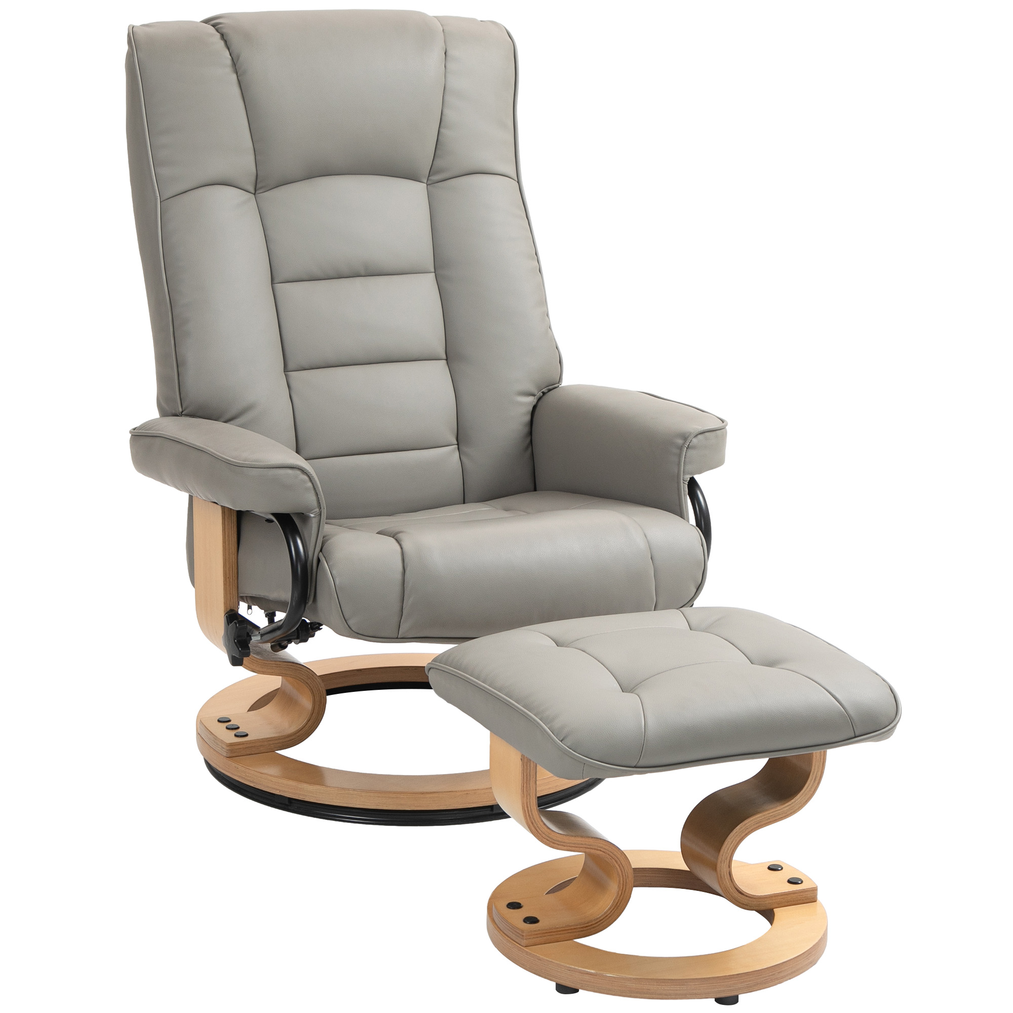 Relaxsessel mit Hocker, drehbar & neigbar, Kunstlederbezug, bis 150 kg, Holzgestell, Grau