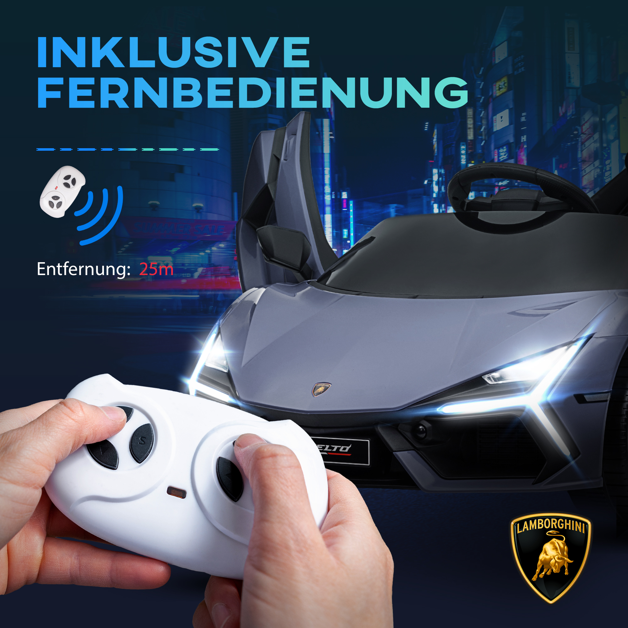 Elektroauto für Kinder von 3-5 Jahren, sanfter Antrieb, fernsteuerbar, mit Hupe, Kunststoff und Metall, Grau