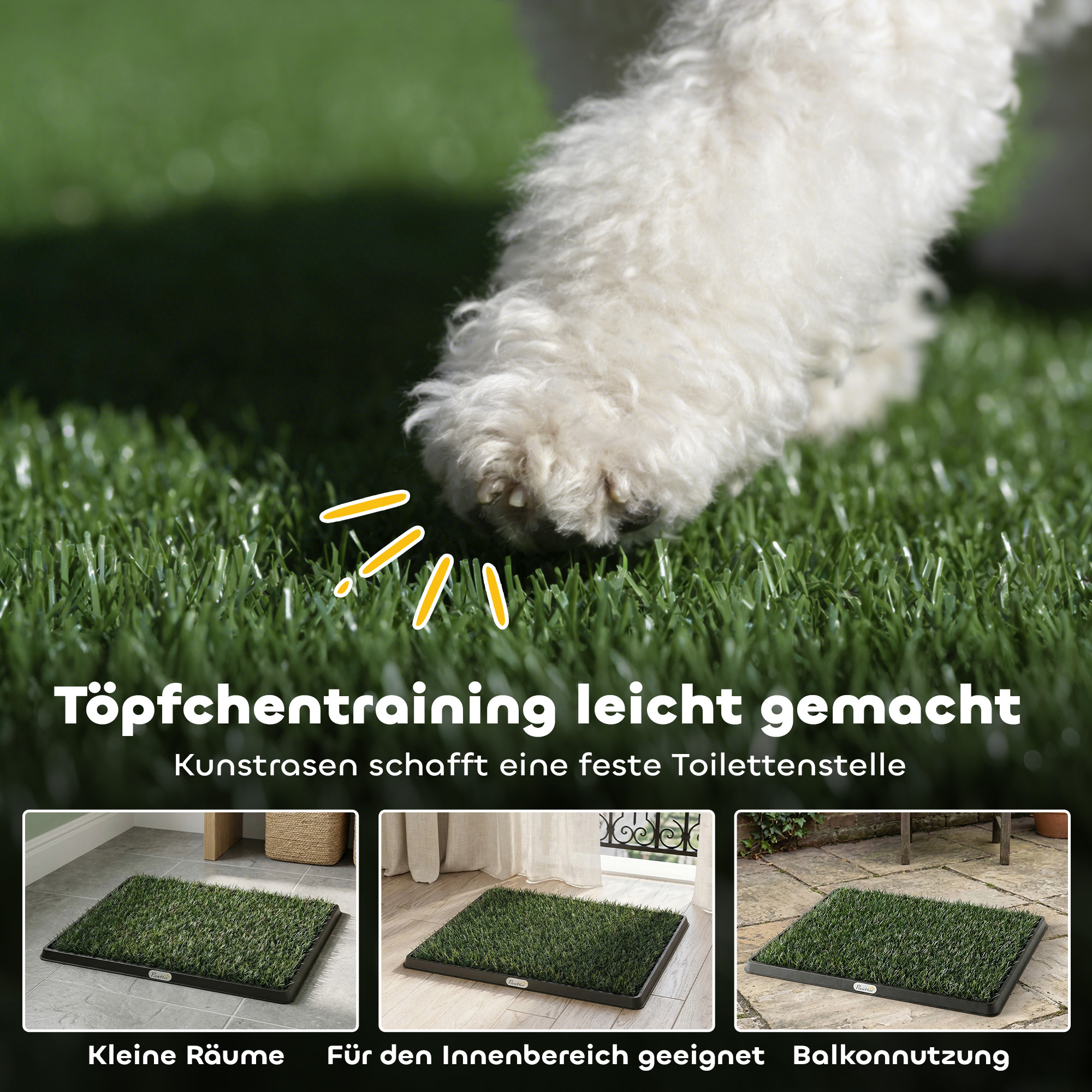 Hundetoilette 63 x 50,5 cm Hundeklo mit 2 Kunstrasen waschbar Welpentoilette für Hunde für Balkon Zuhause Schwarz+Grün