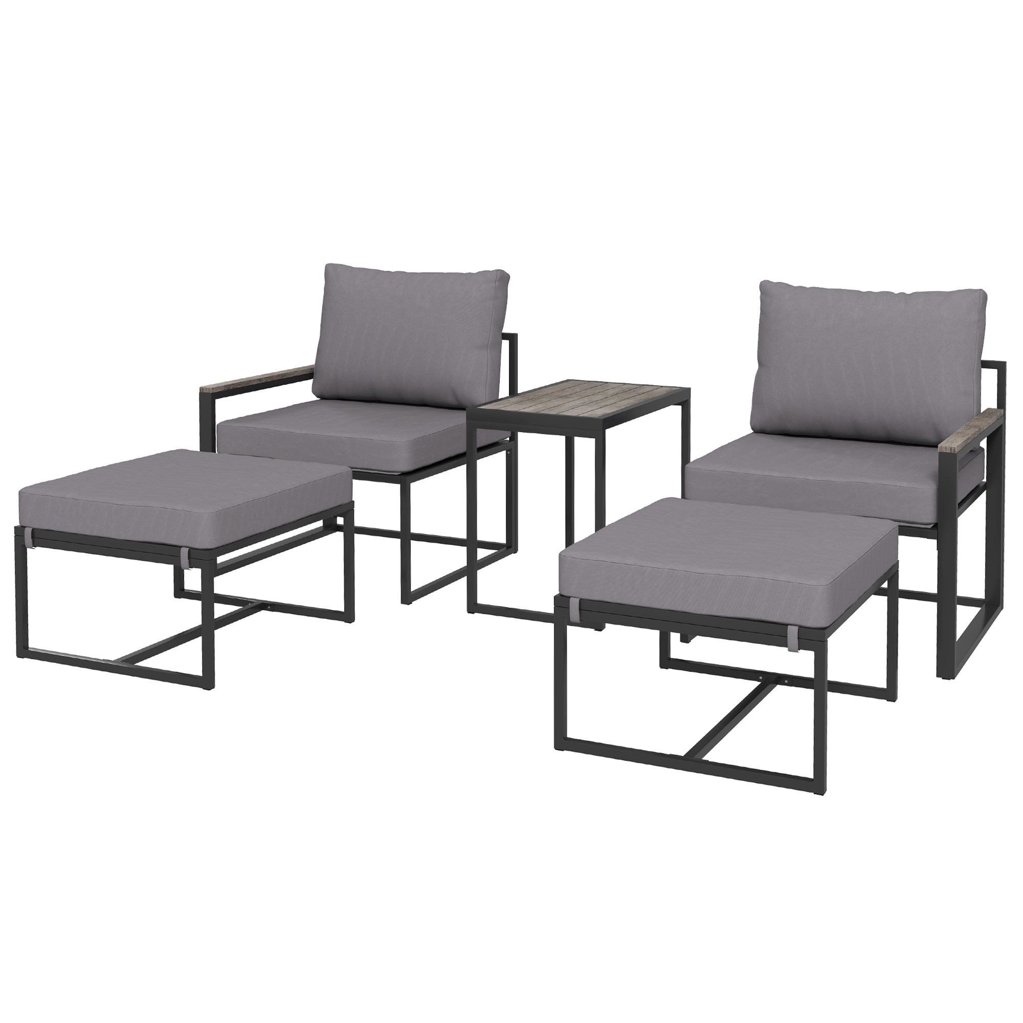 Stahl Gartenmöbel Set 2 Personen wetterfest Balkonmöbel-Set mit 2 Sessel Sitzkissen Beistelltisch Grau