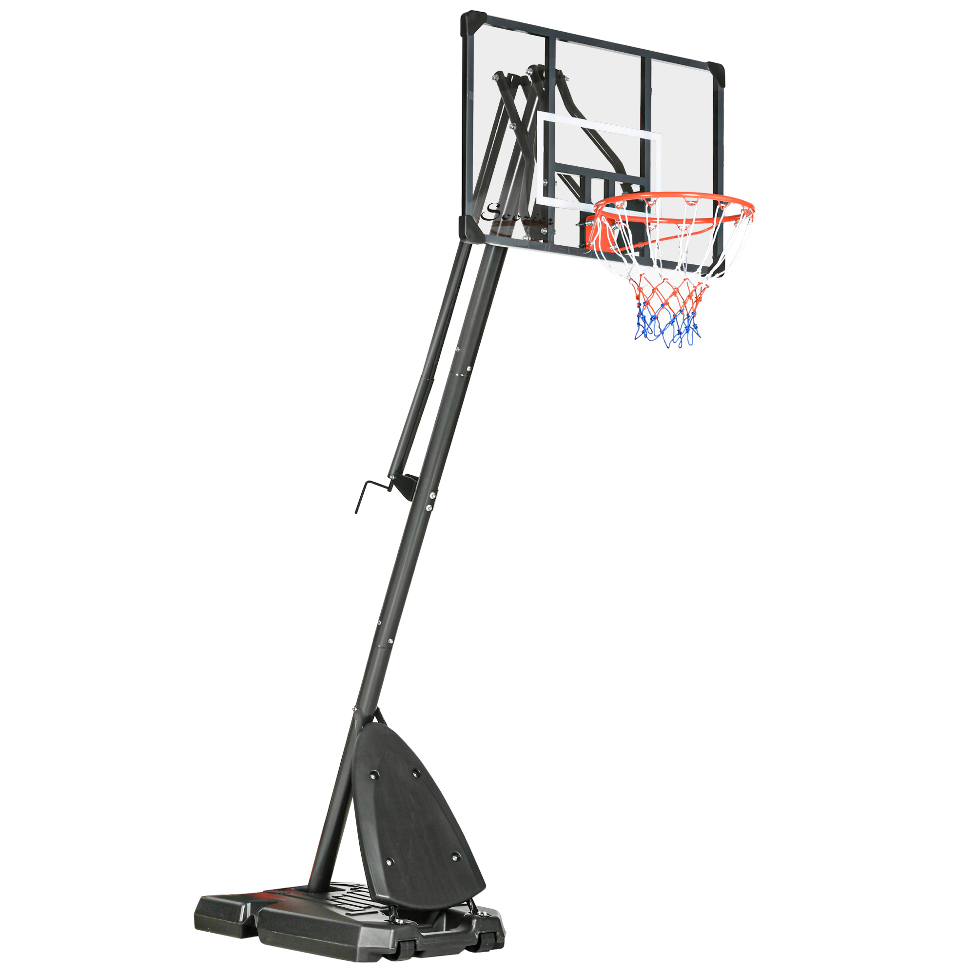 Basketballständer, verstellbare Korbhöhe 2,3-2,9 m, untere Pralllatte, befüllbare Basis, rot+schwarz