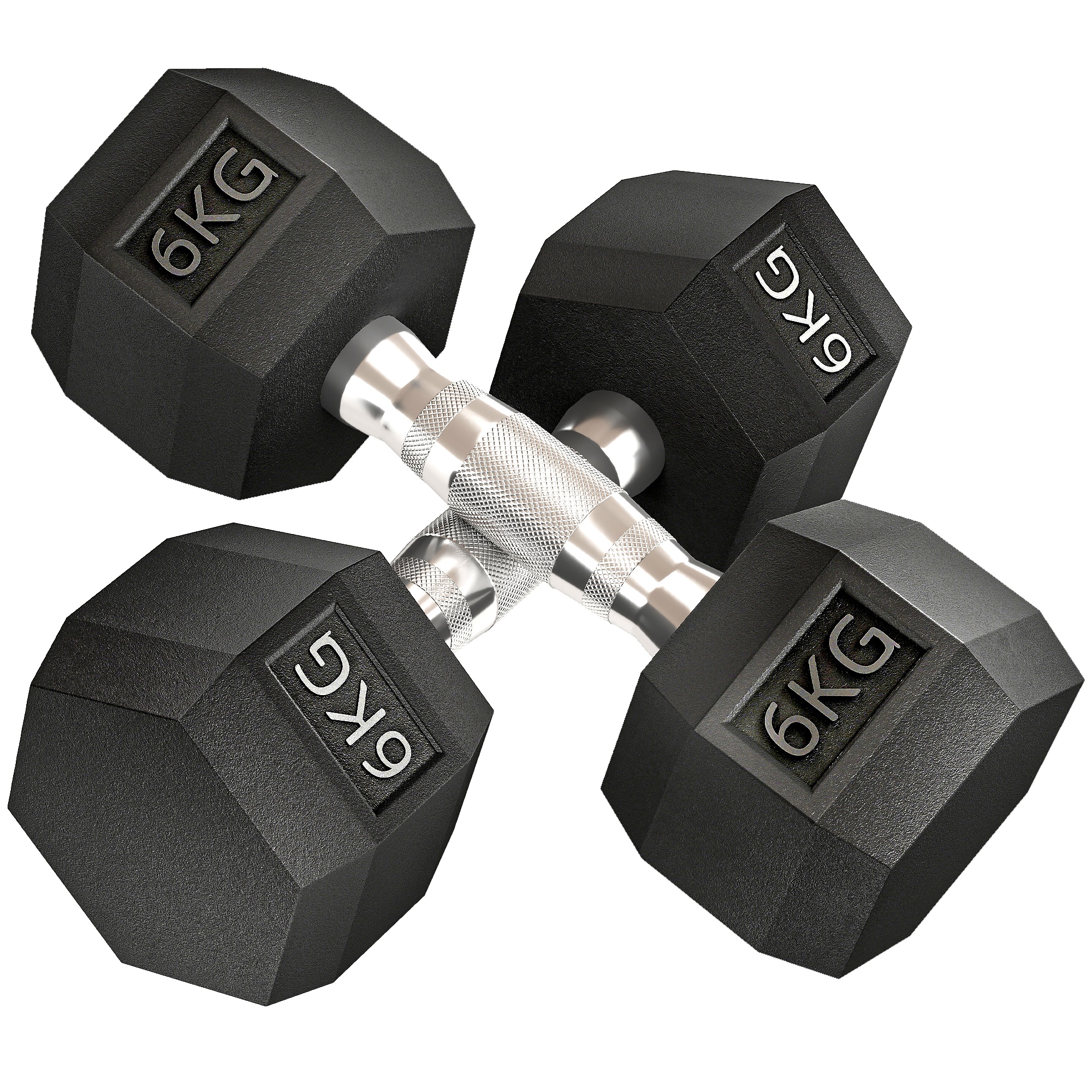 Hexagon Hanteln, 2er Set Hanteln mit gerändeltem Griff, Kurzhantelset aus Gusseisen, 2 x 6 kg, Kurzhanteln für Männer Frauen, Zuhause, Fitnessstudio, Krafttraining