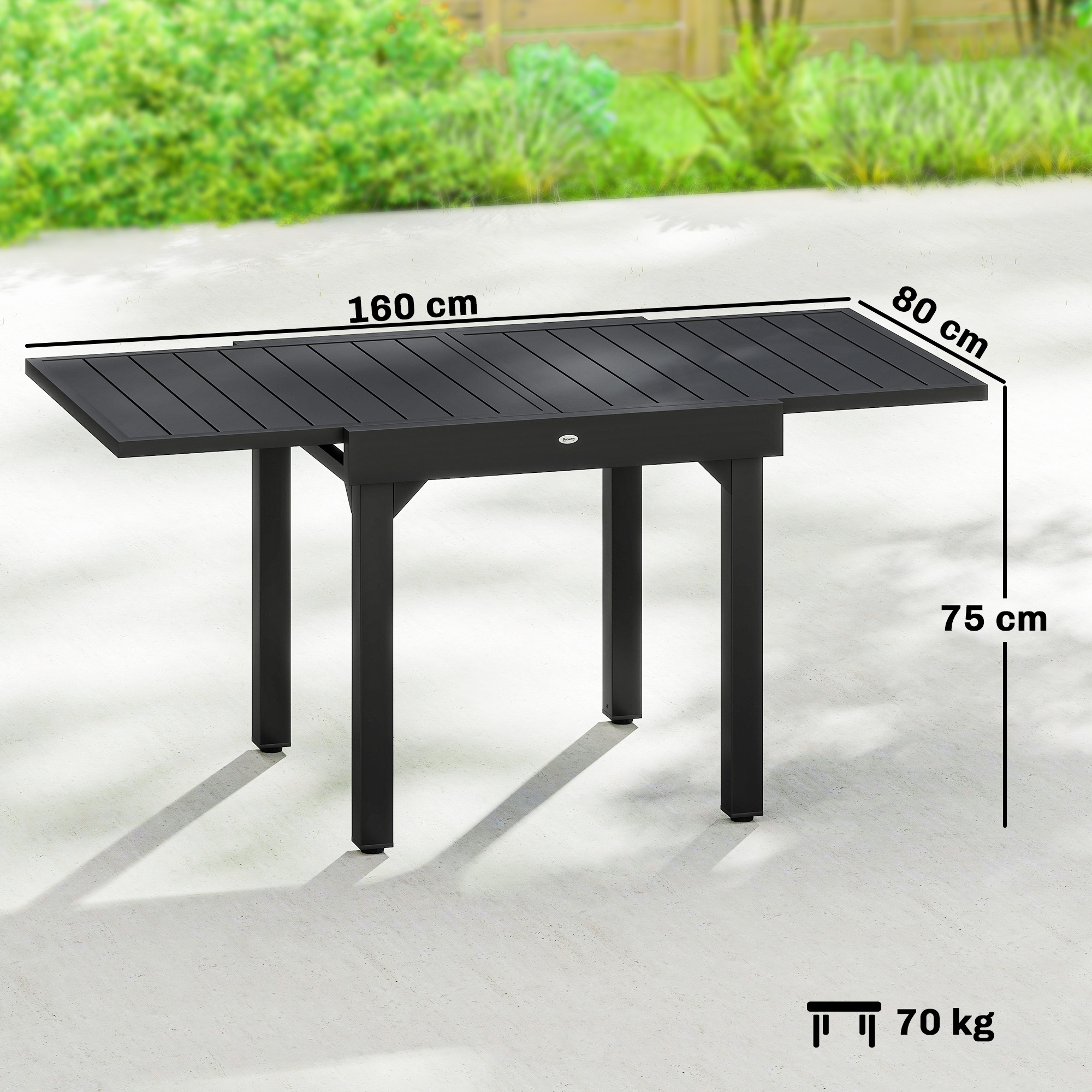 Gartentisch Ausziehbarer 80/160 x 80 cm Aluminium Esstisch für 4-6 Personen, Rechteckig mit Lamellenplatte