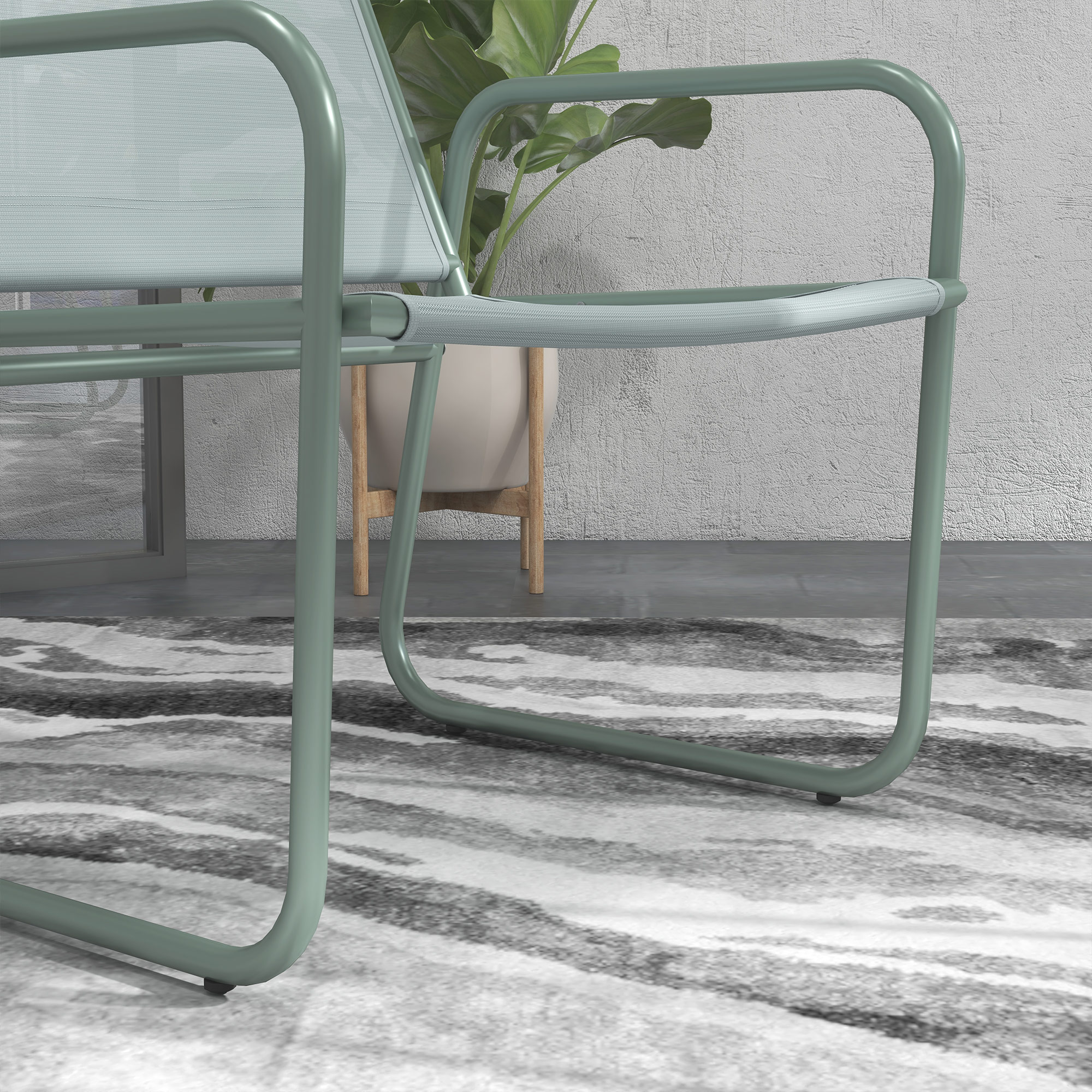 3-teiliges Gartenmöbelset, 2 Stühle mit atmungsaktivem Stoffbezug, 1 runder Tisch Ø60 cm, Grün
