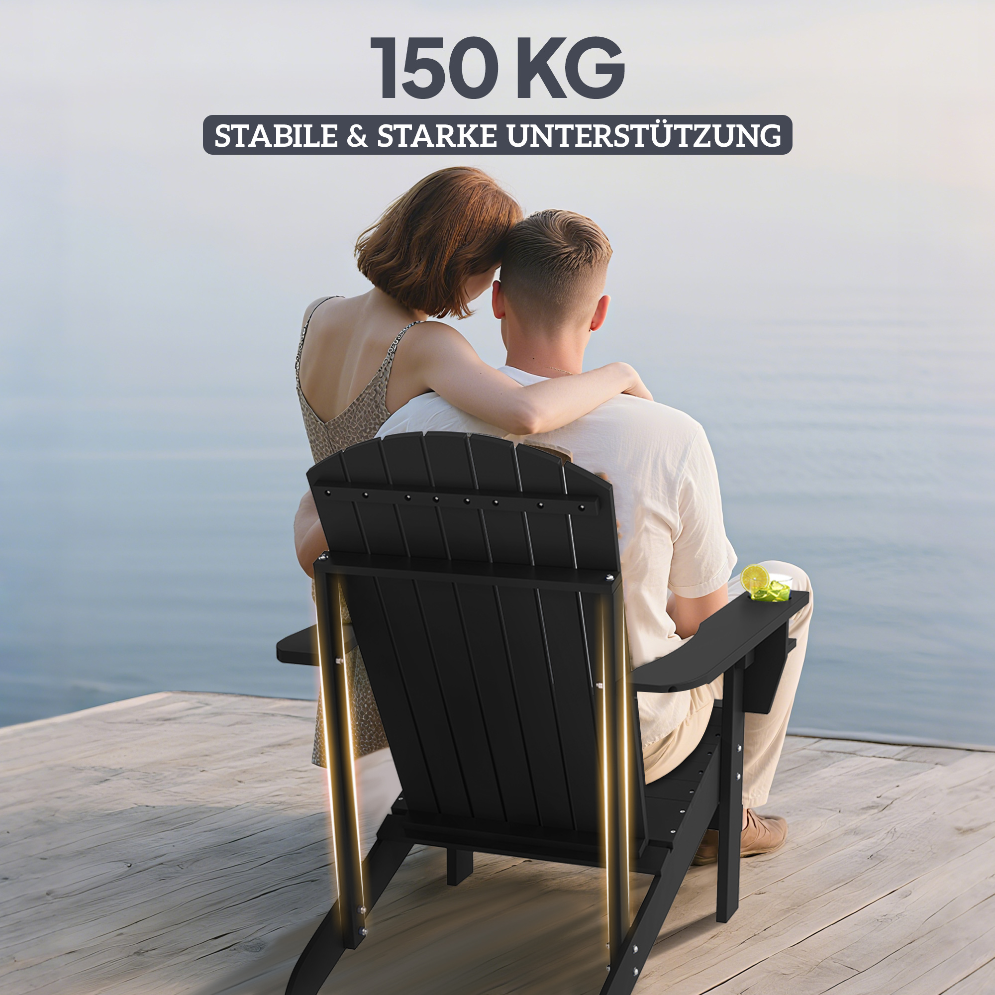 Adirondack-Gartenstuhl mit Becherhalter Gartenliege Balkonstuhl Massivholz Schwarz 72 x 95 x 93 cm