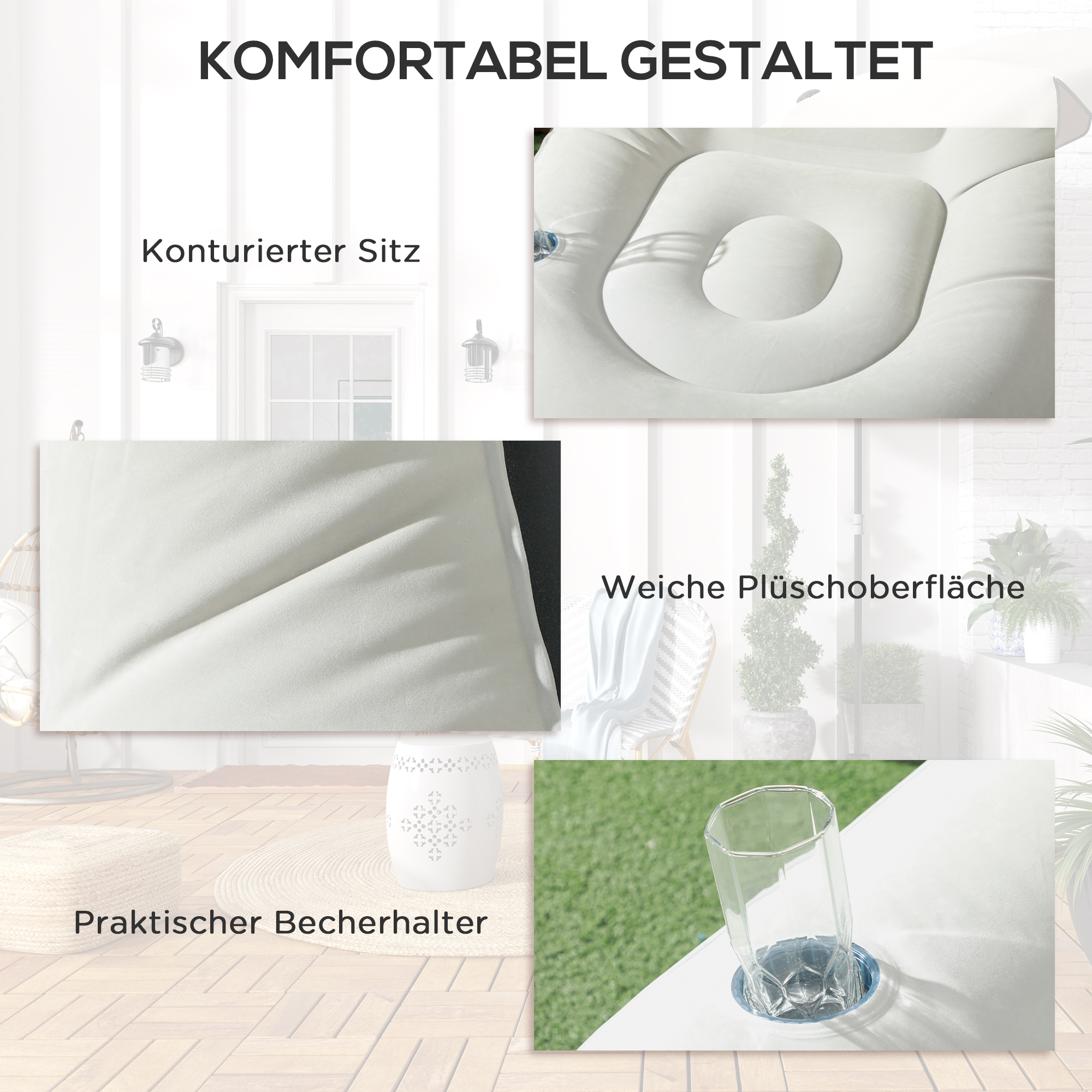 aufblasbarer Sessel, Luftsessel, Outdoor-Sessel, 125 x 100 x 87cm, Grau + Schwarz
