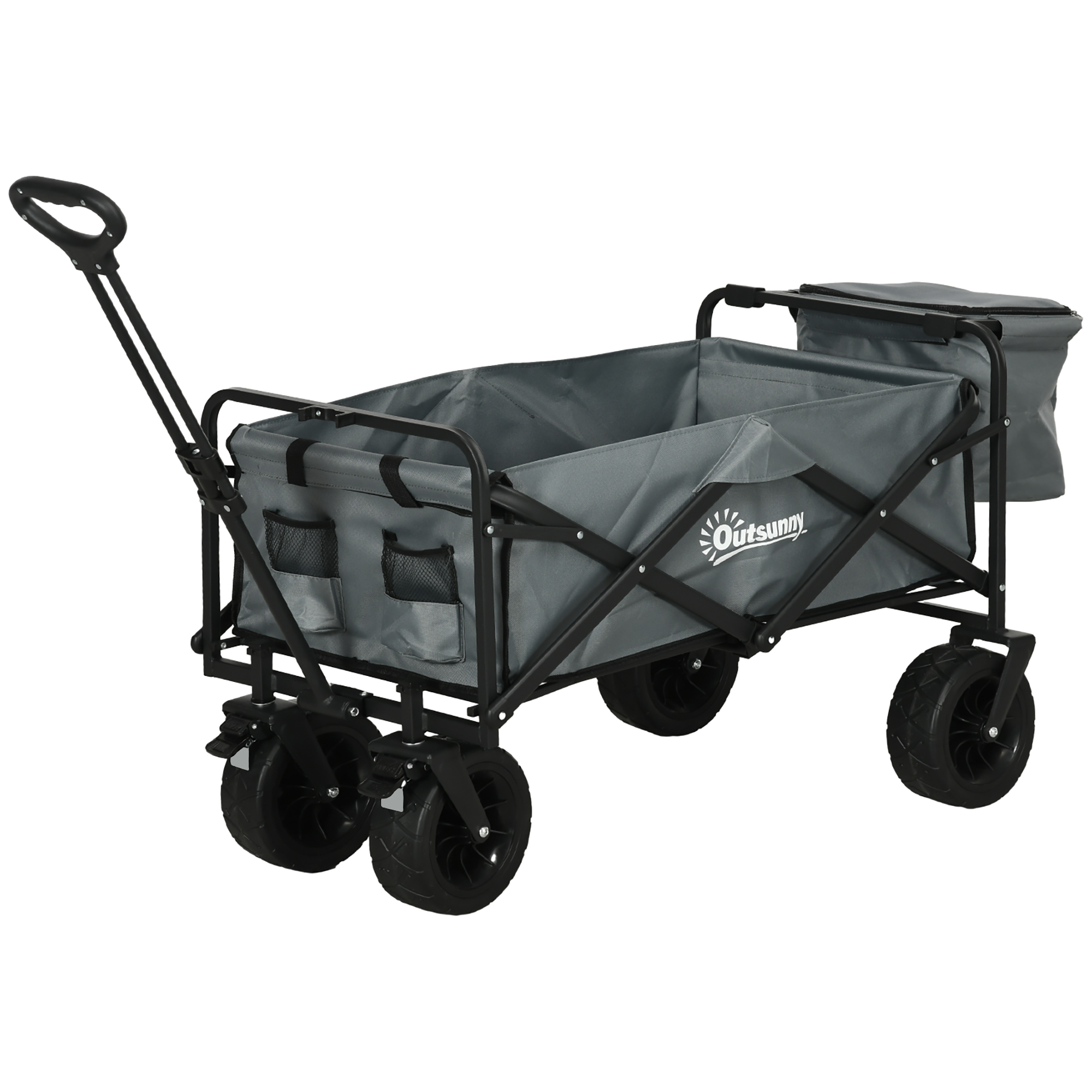 Bollerwagen mit Kühltasche, klappbar, Stahlrahmen, bis 100 kg, 113x57x77-100 cm, Dunkelgrau