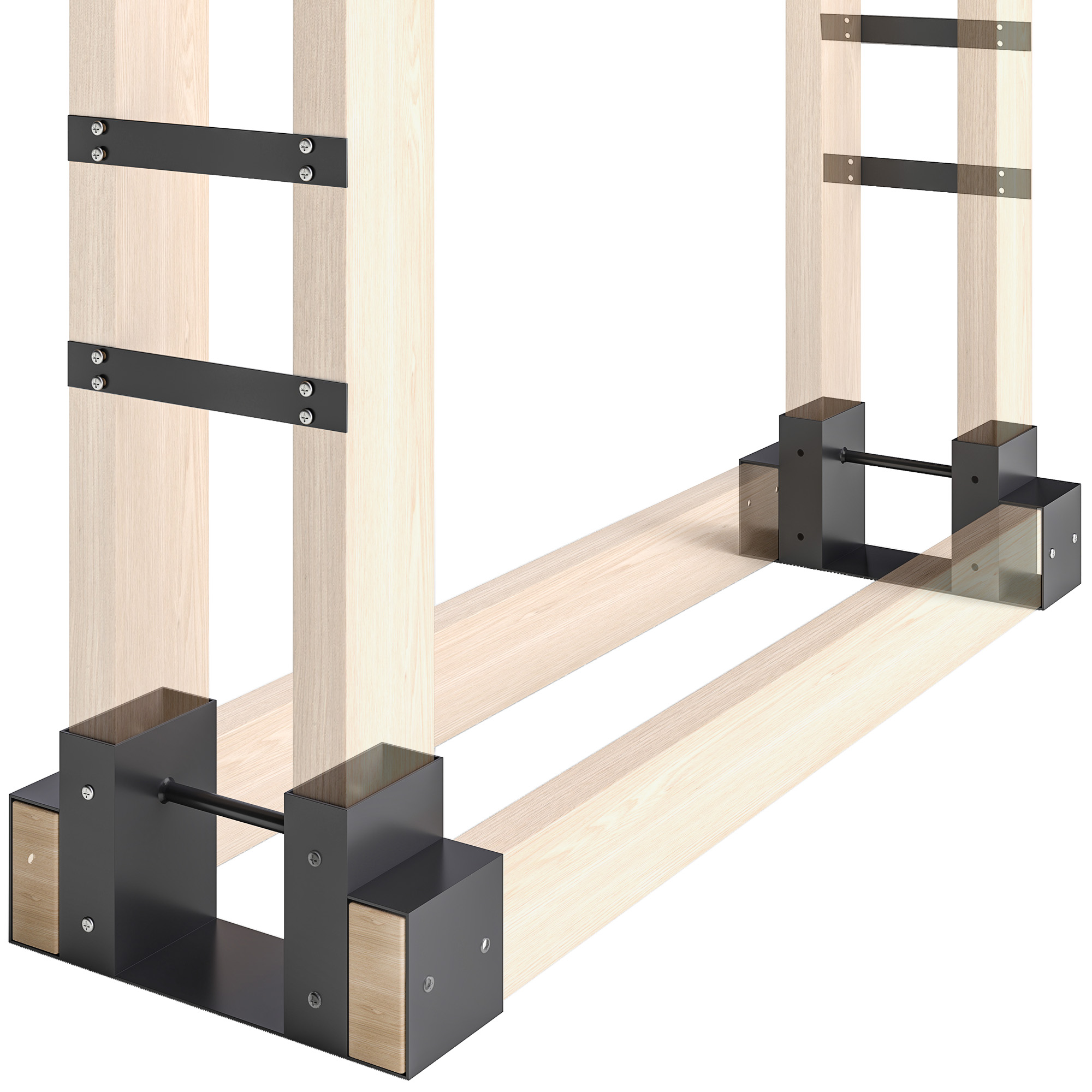 2er Set Kaminholzregal für innen 33,5 x 10 x 15,5cm Brennholzregal mit verstellbar Länge Metall Schwarz