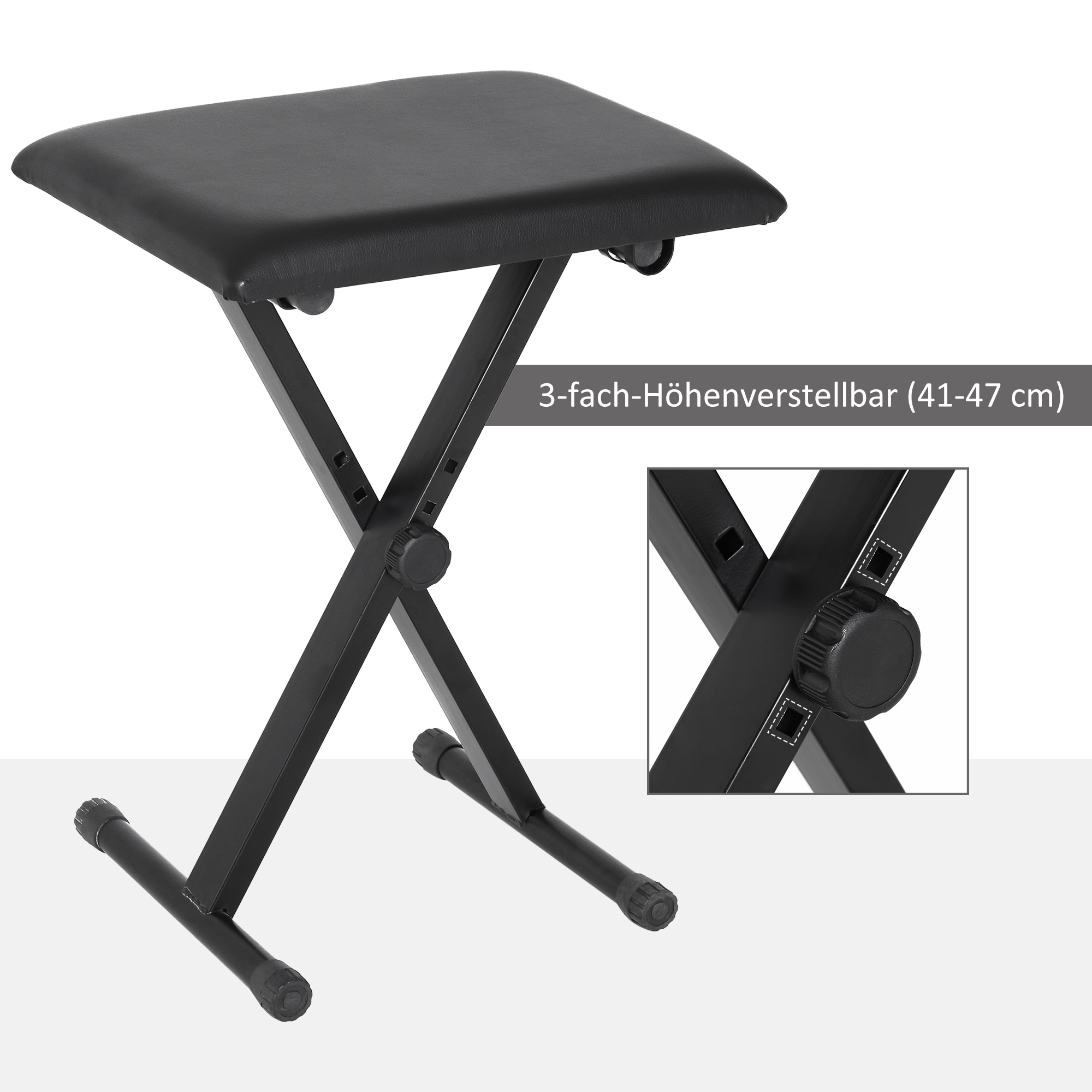 Klavierhocker Höhenverstellbar Klavierbank, X-förmiger Pianobank mit Kunstleder Kissen Klappbare Klavierstuhl für Piano Keyboard 39 x 29 x 37-47 cm Schwarz