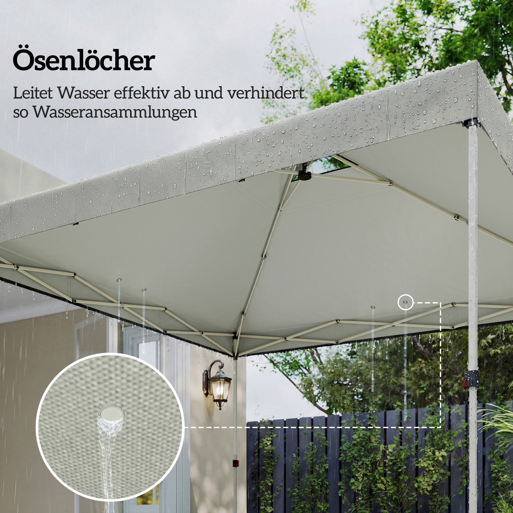 Pavillon-Dach Ersatz UV50+ wasserfest mit 8 Abflusslöchern 3 x 3 m, Hellgrau