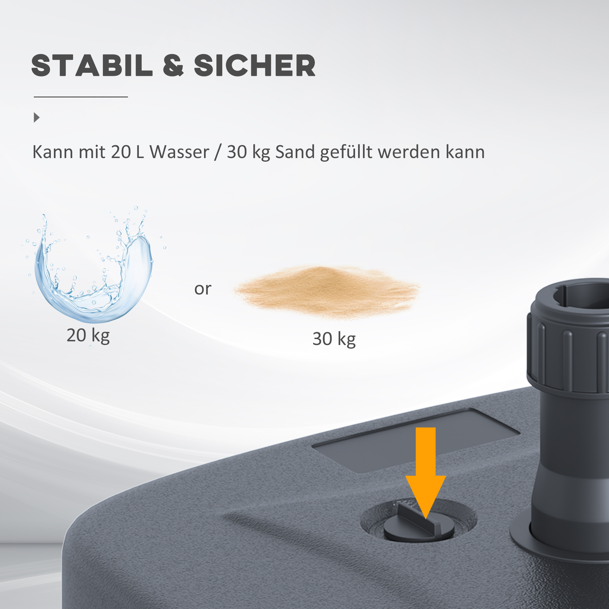 Sonnenschirmständer Schirmständer Schirmhalter befüllbar mit Sand Wasser abgerundete Ecken HDPE-Kunststoff Schwarz 46 x 45 x 26 cm bis zu 30 kg Netto Gewicht 1,6Kg