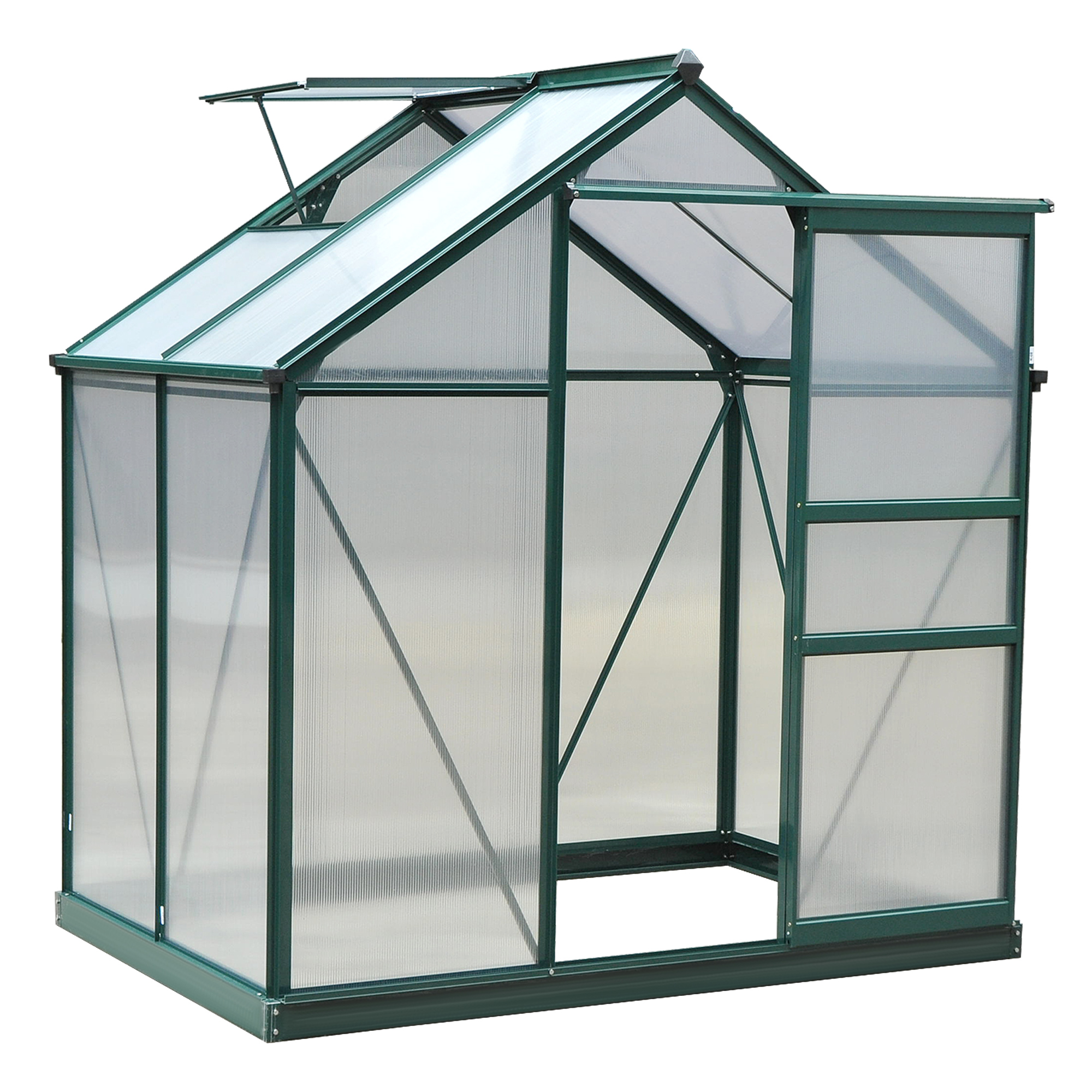 Gewächshaus mit Dachfenster Aluminium Treibhaus 190 cm x 132 cm x 201 cm Grün + Transparent