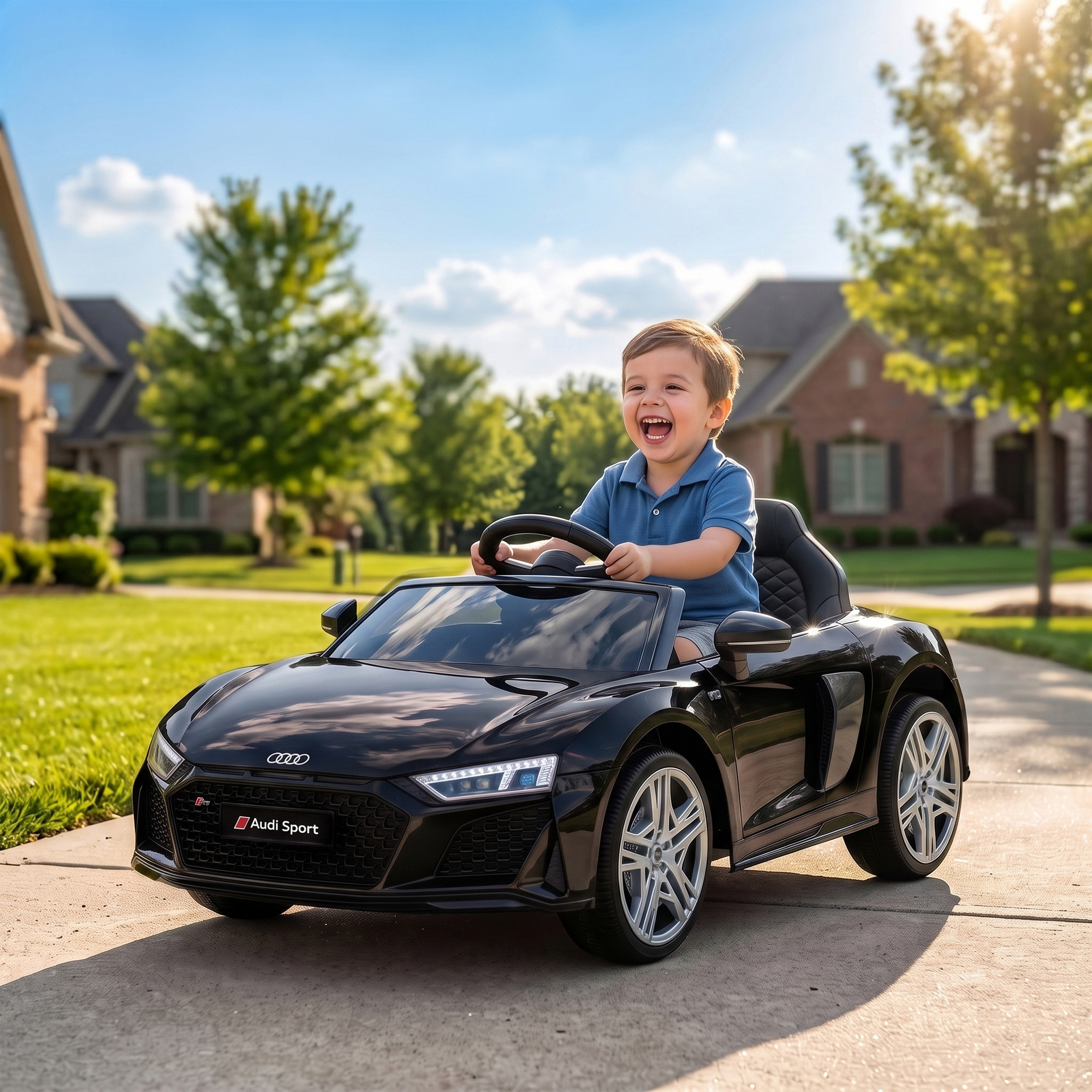 Kinder Elektroauto 12V Kinderauto mit Fernbedienung Lithium-Akku 2 Motor Sanftanlauf Hinterradfederung Schwarz
