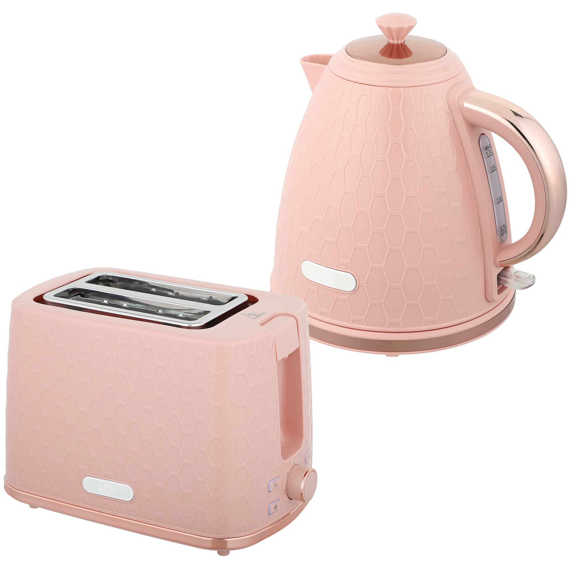 Wasserkocher- und Toaster-Set, 1,7L 2200W Schnellkoch-Wasserkocher mit automatischer Abschaltung und 2-Scheiben-Toaster mit Krümelschublade, Rosa