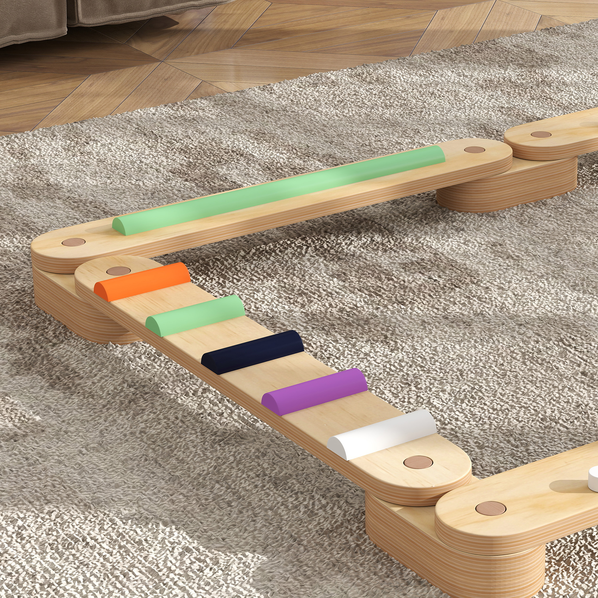 Balancebalken-Kinderset aus Holz, für Kinder von 3-8 Jahren, zweiseitige Balancebretter für spielerische Koordination