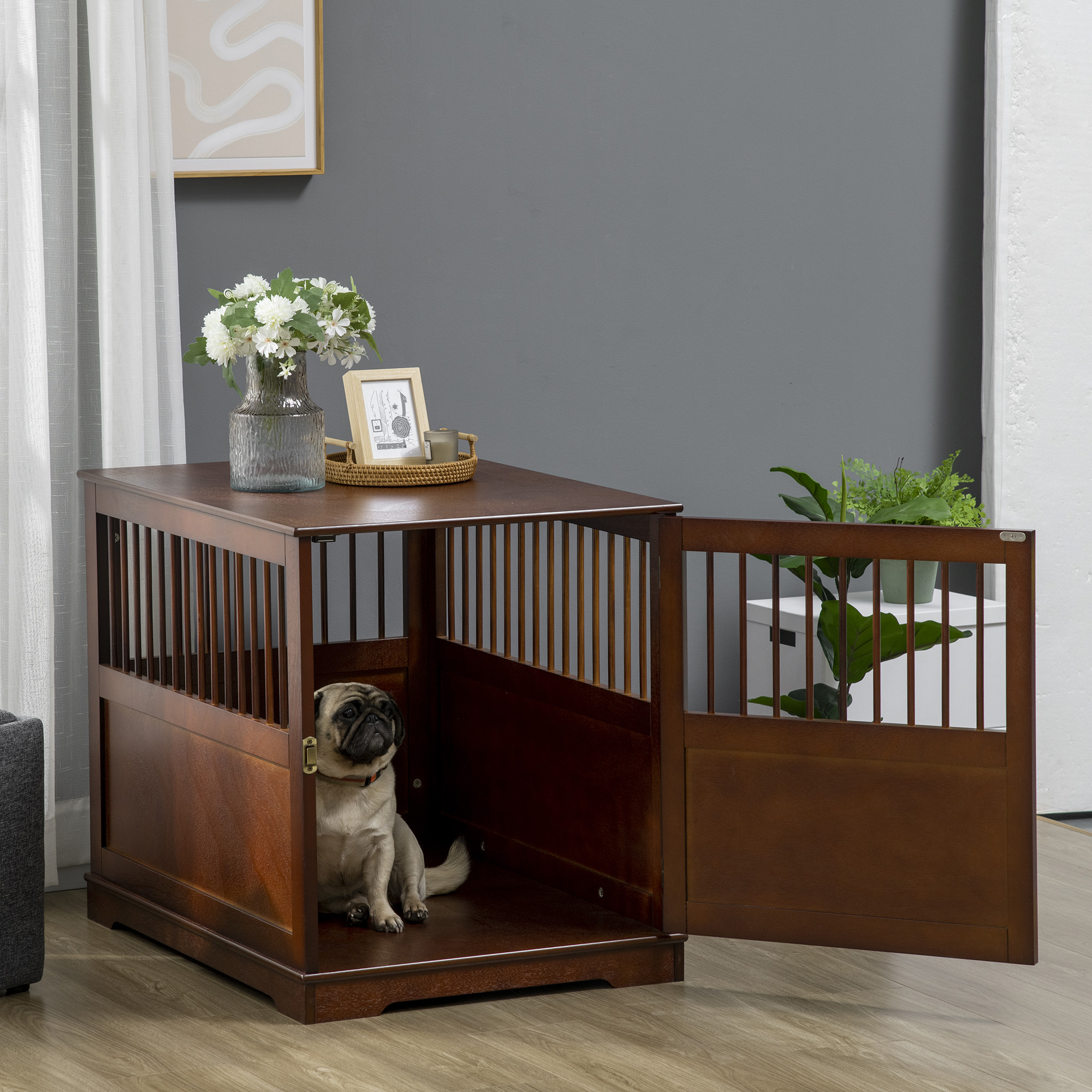 Hundekäfig inkl. Verriegelung, erhöhter Stand, Transportbox, 80,5 cm x 59,5 cm x 67,5 cm, Braun