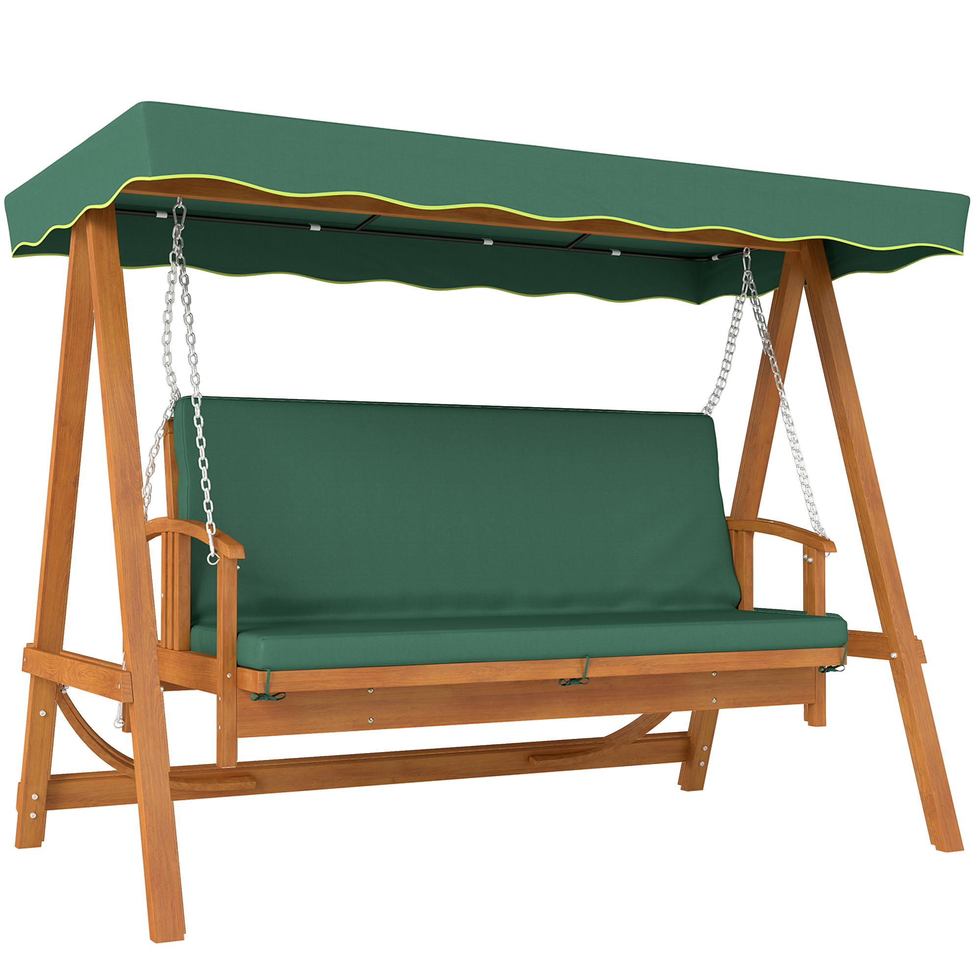 Hollywoodschaukel mit Liegefunktion, Gartenschaukel aus Holz, 3-Sitzer, für Garten, Terrasse, Dunkelgrün