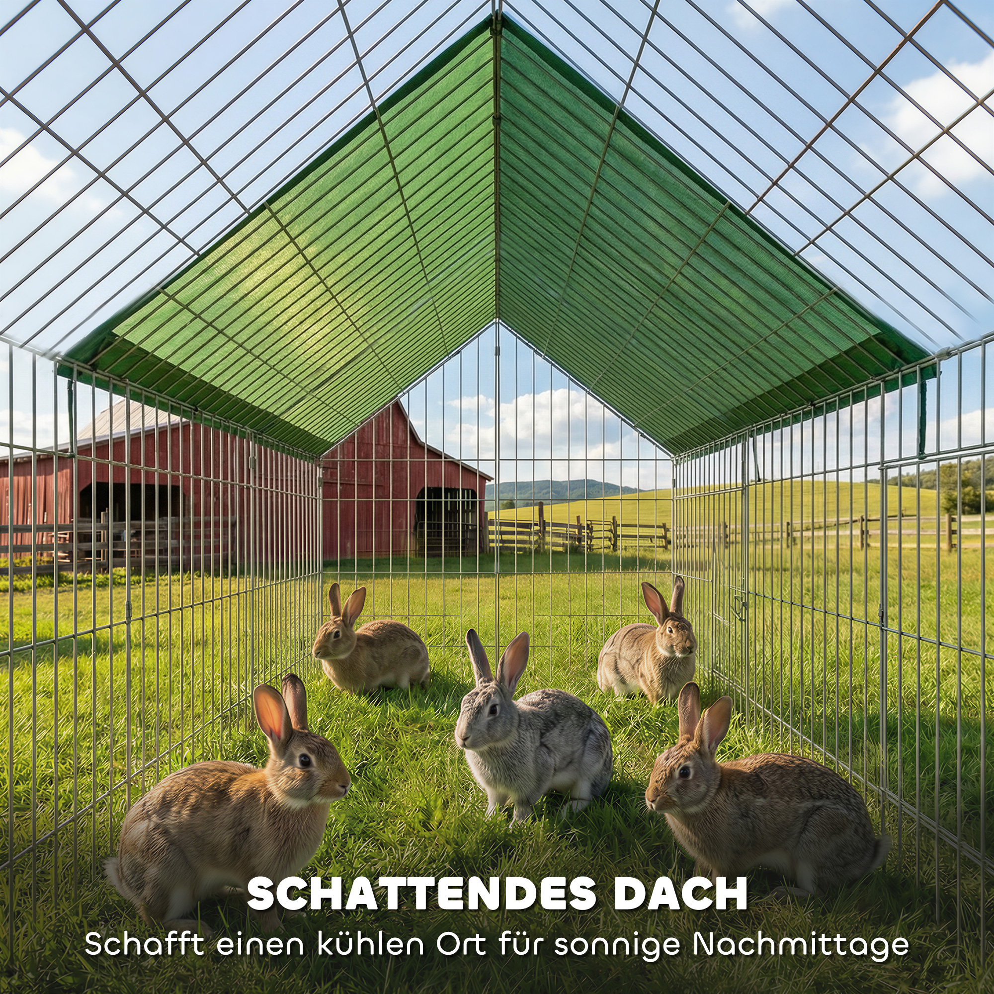 Kleintierstall Kaninchenstall mit Spitzdach abschließbare Türen Schutzabdeckung für Kleintiere 180 x 75 x 75 cm Grün
