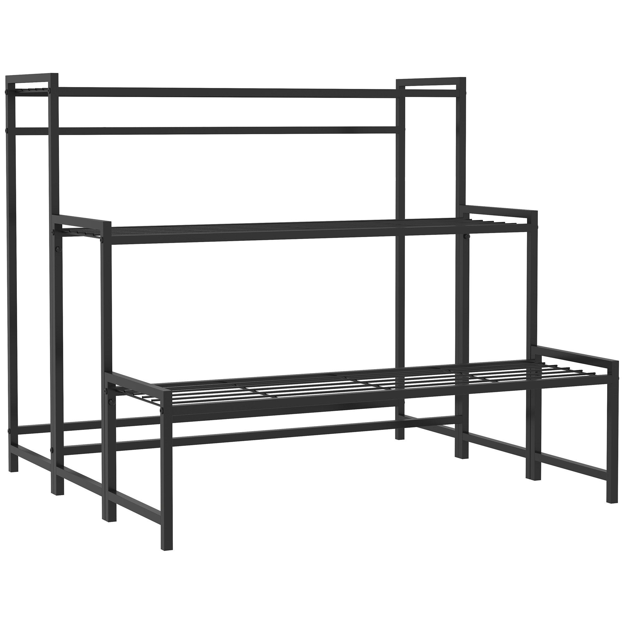 Blumentopfständer, 3-stufiger Pflanzenständer in Treppenform, Blumentopfgestell für drinnen und draußen, Metall, Schwarz