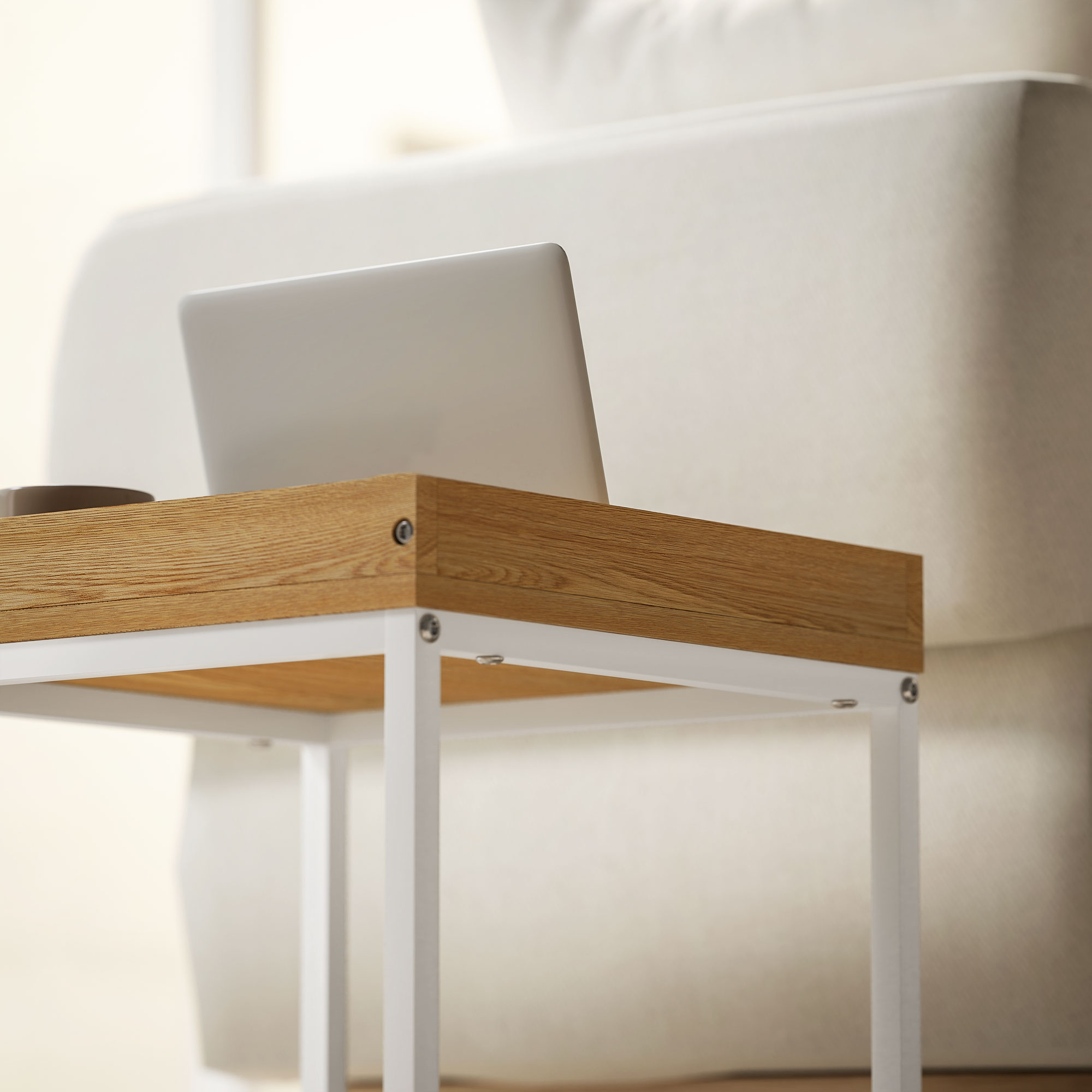 moderner Couchtisch, 2er-Set Sofatisch, für kleine Räume, Quadratisch, MDF, Metall, Weiß