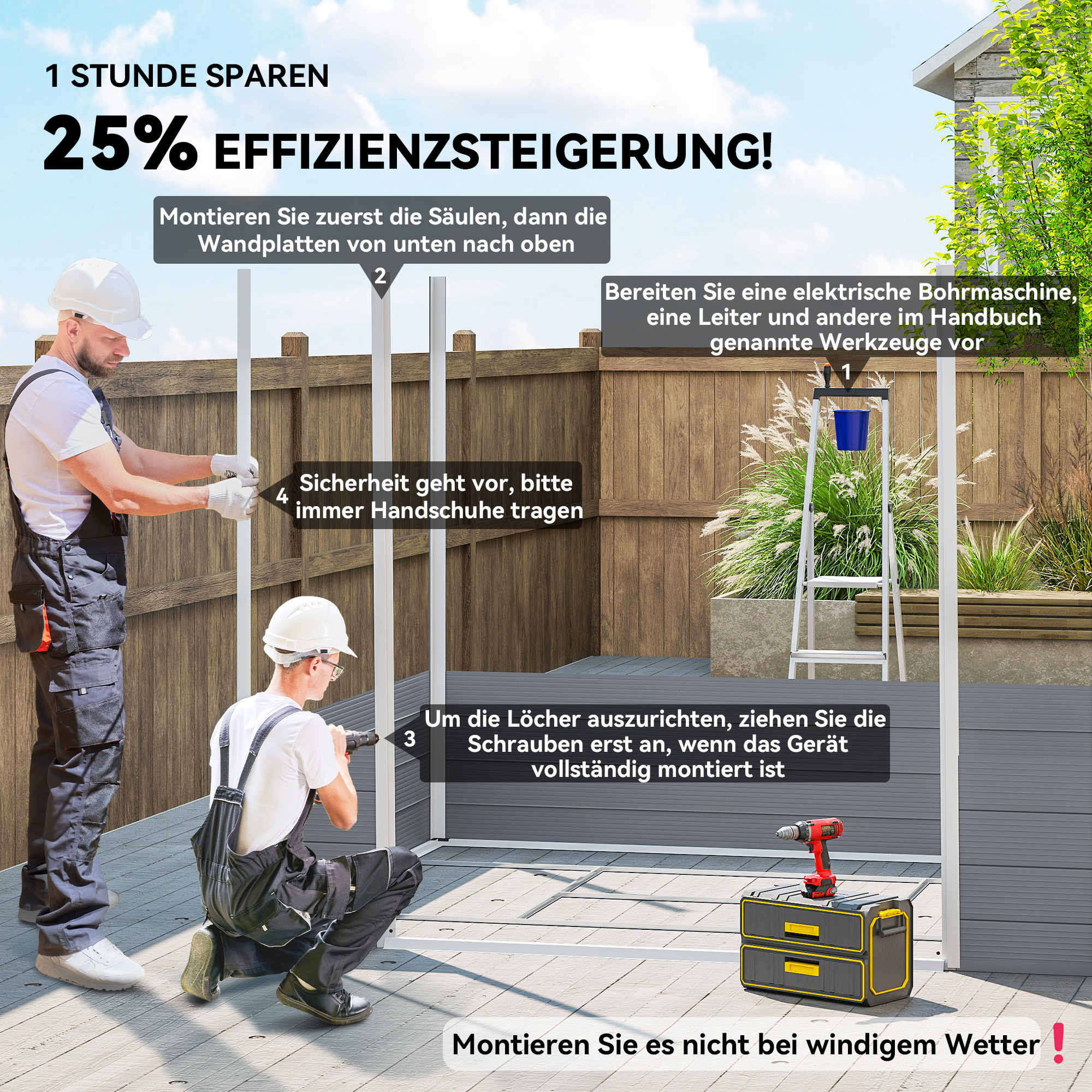 Gerätehaus, Gartenhaus, Geräteschuppen mit Lüftungsfenster, Kunststoff, Metall, 240 x 190 x 180/228, Grau