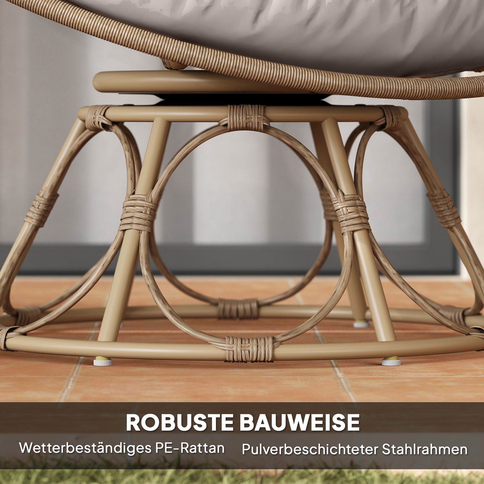 Papasansessel Rattan 360° drehbar Korbsessel mit Sitzkissen runder Outdoor