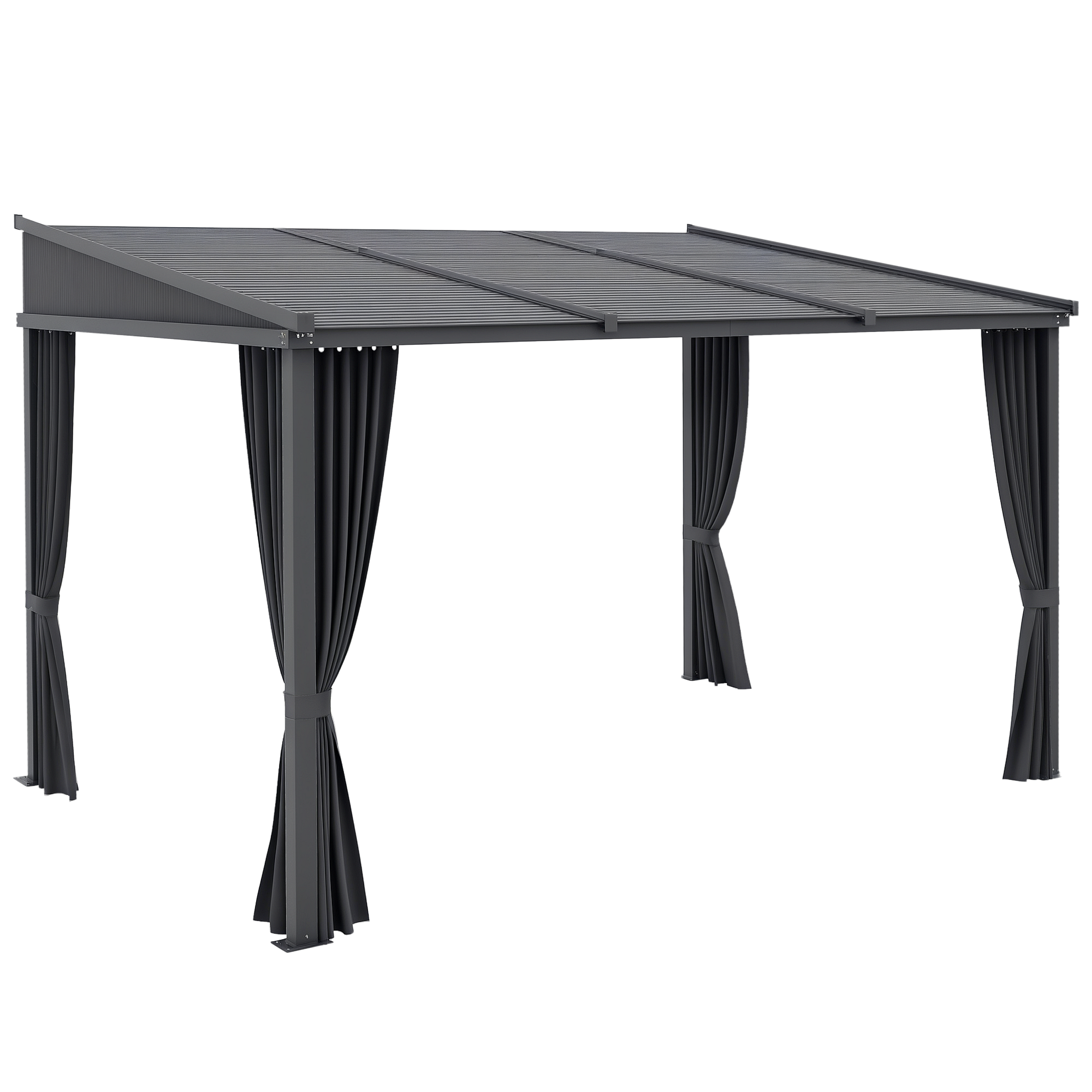 Gartenpavillon, Pergola, mit Schiebedach, Vorhängen, Aluminiumrahmen, dunkelgrau, 3,65 x 2,55 x 2,05 m