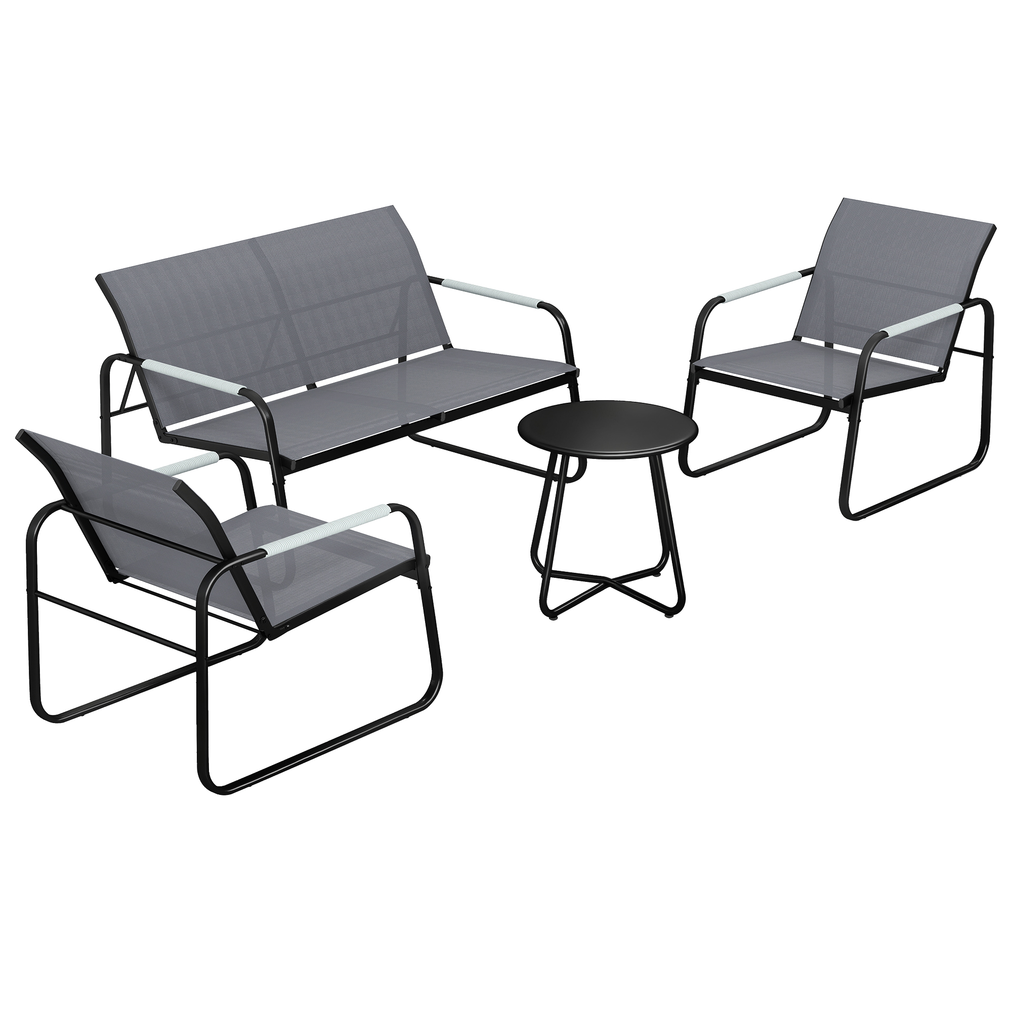 Gartenmöbel Set Sitzgruppe für 4 Personen Atmungsaktiv Gartenlounge mit 2er Sofa 2 Sessel Seilflecht Rund Tisch Fußpads