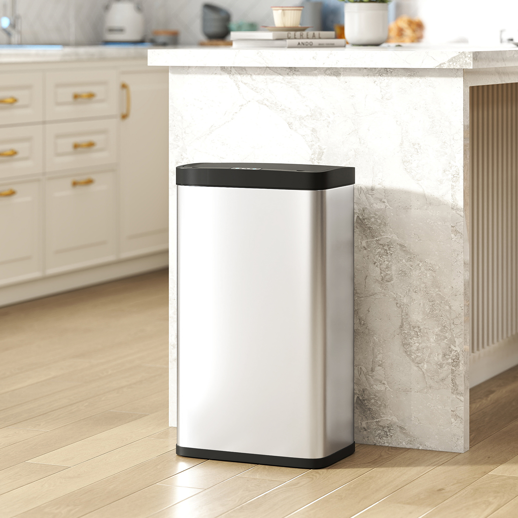 Sensor-Mülleimer, 45L Küchenmülleimer mit Soft-Close-Deckel, Bewegungssensor für Küche, Schlafzimmer, Büro, Silber