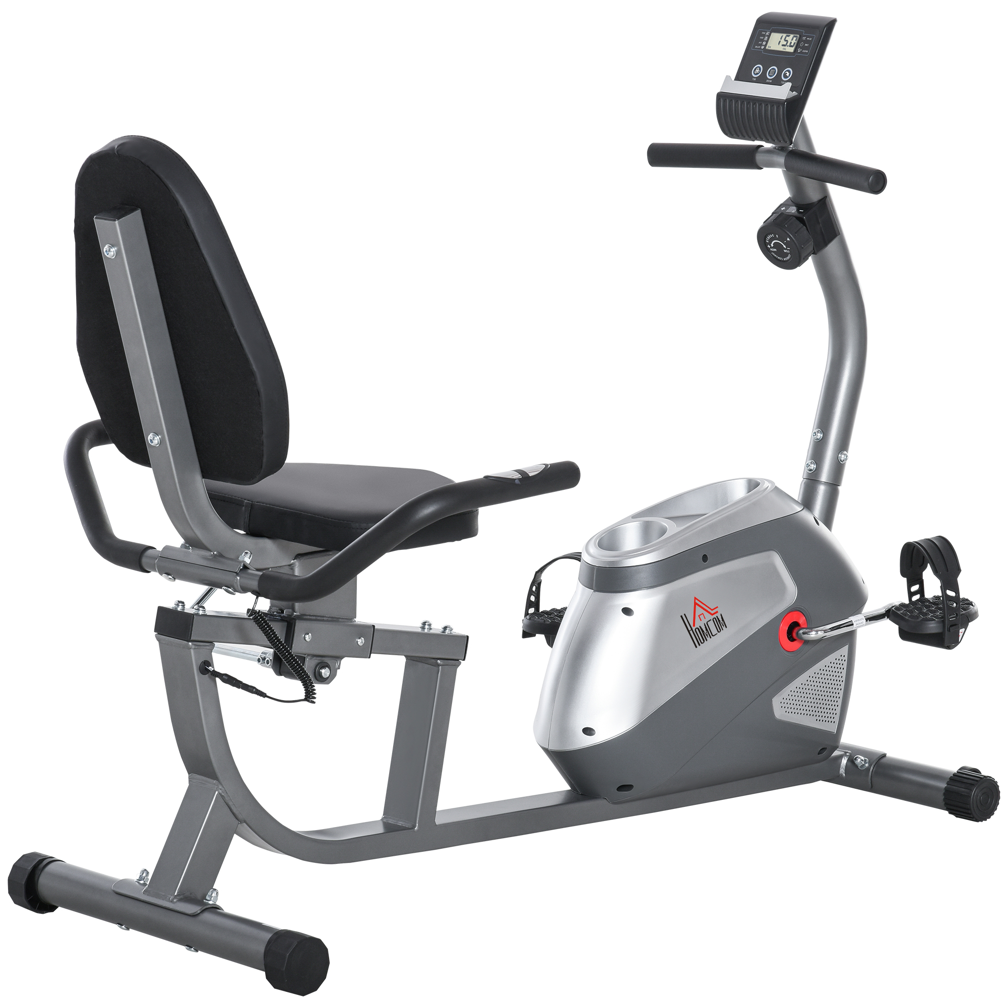 Liegeergometer mit LCD-Anzeige 8 stufig einstellbarem Magnetwiderstand Liegefahrrad Heimtrainer mit Herzfrequenzsensoren, verstellbarer Rückenlehne, Sitzergometer für Senioren bis 110 kg