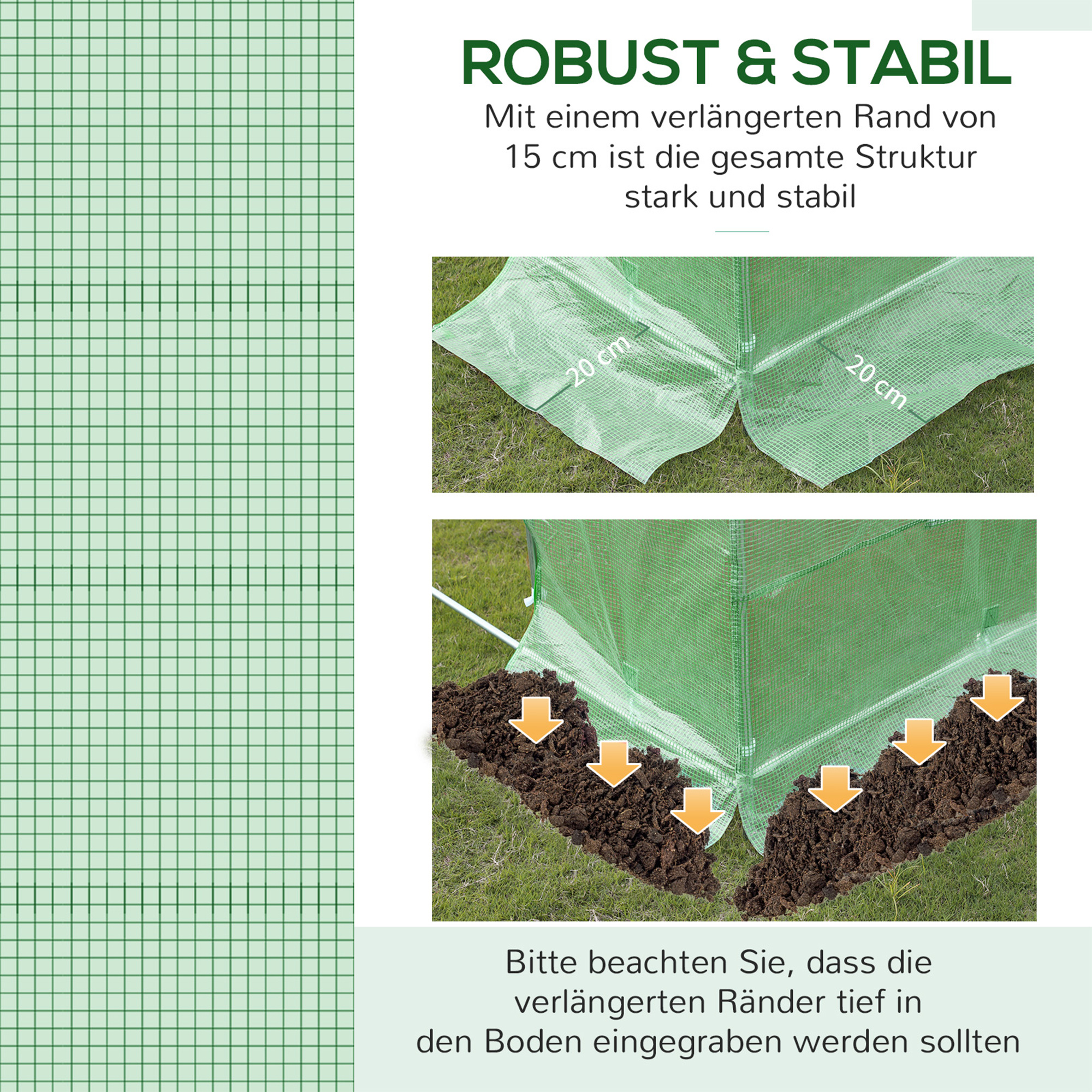 Ersatzfolie für 3x3x2 m Gewächshaus, robust, reißfest, 6 Fenster, Tür, Grün