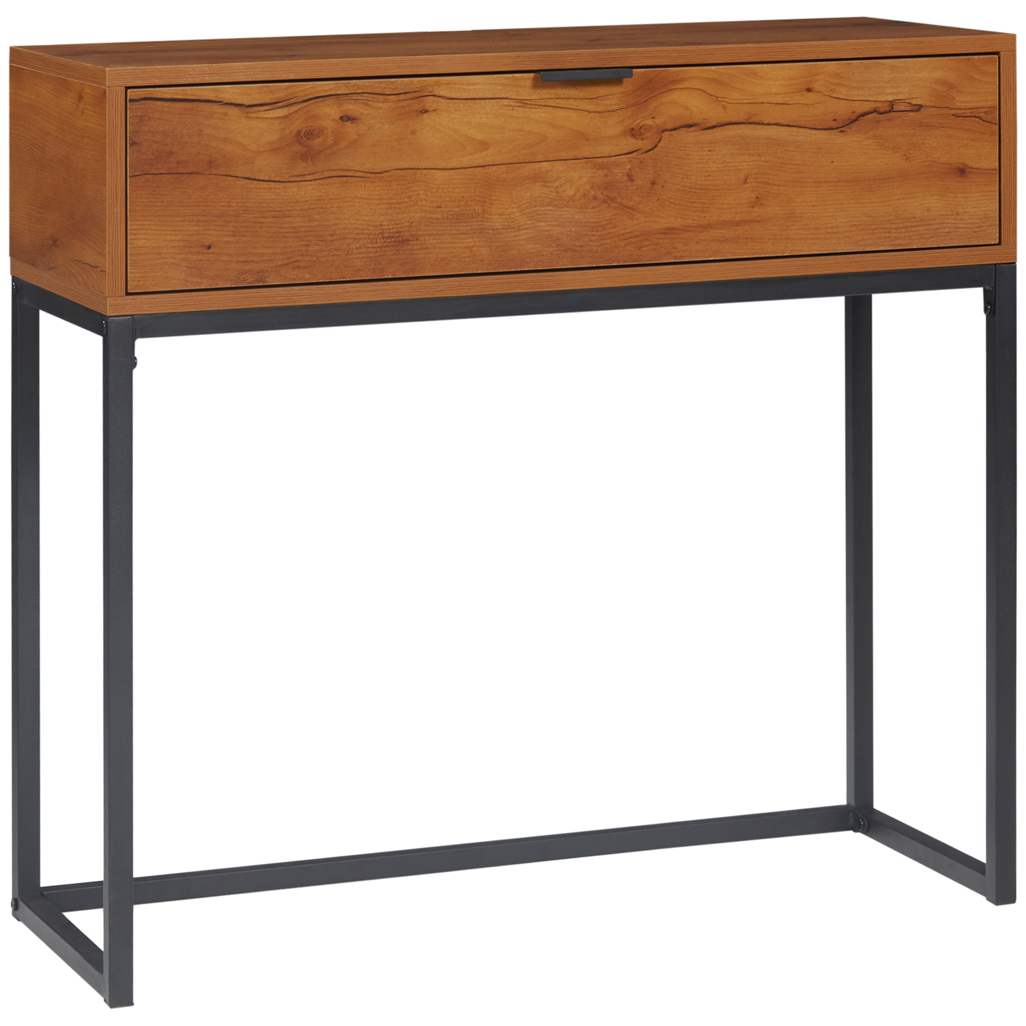 Konsolentisch im Industriedesign, Beistelltisch, Sideboard, 1 Schublade, Braun + Schwarz