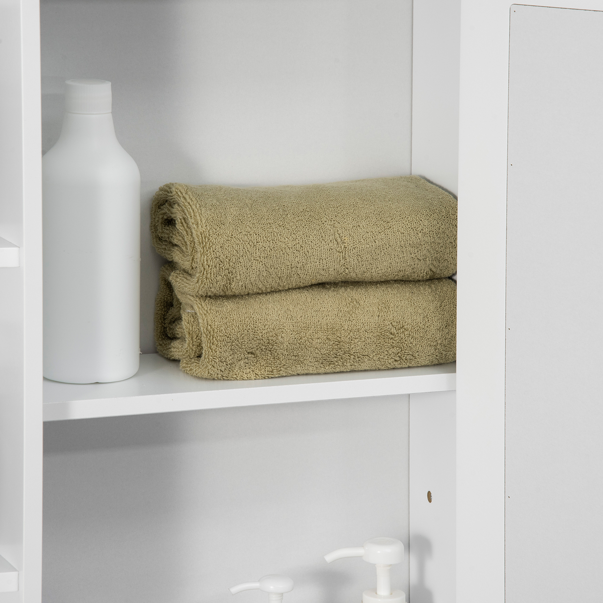 Spiegelschrank Badschrank Badezimmerschrank, 8 Fächer, Spiegeltüren, wasserbeständig, 66 cm x 17 cm x 63 cm, Weiß