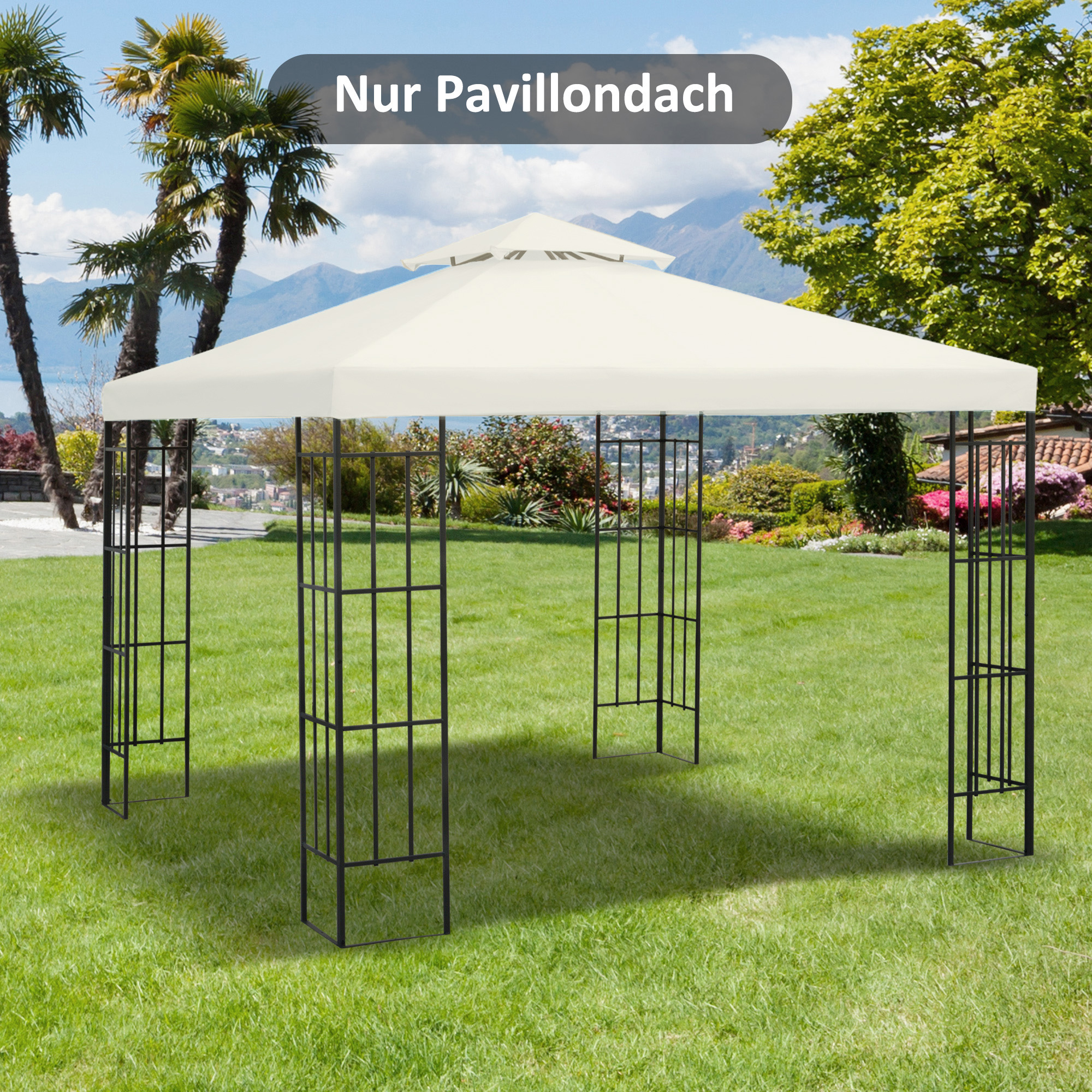Ersatzdach für Pavillon 3 x 3 m wasserdicht Pavillondach mit Doppeldach Ablauflöcher, Ersatzbezug Ersatzteile für Gartenpavillon Gartenzelt Cremeweiß