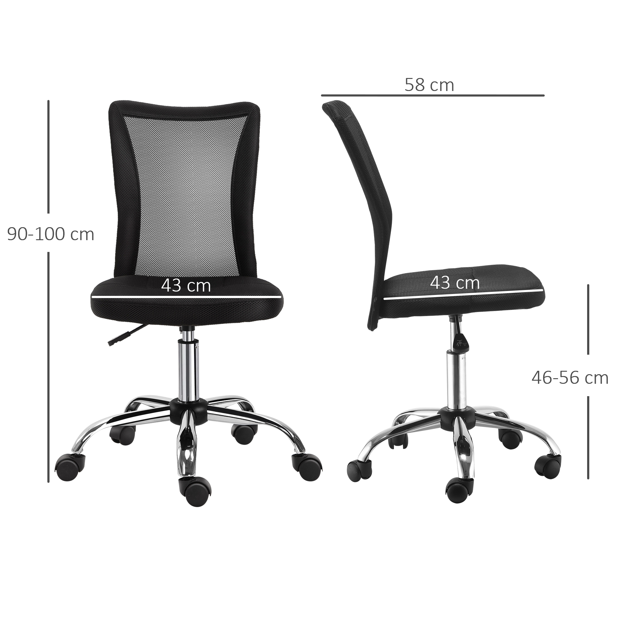 Bürostuhl Schreibtischstuhl, höhenverstellbar, Mesh, 43 cm x 58 cm x 100 cm, Schwarz