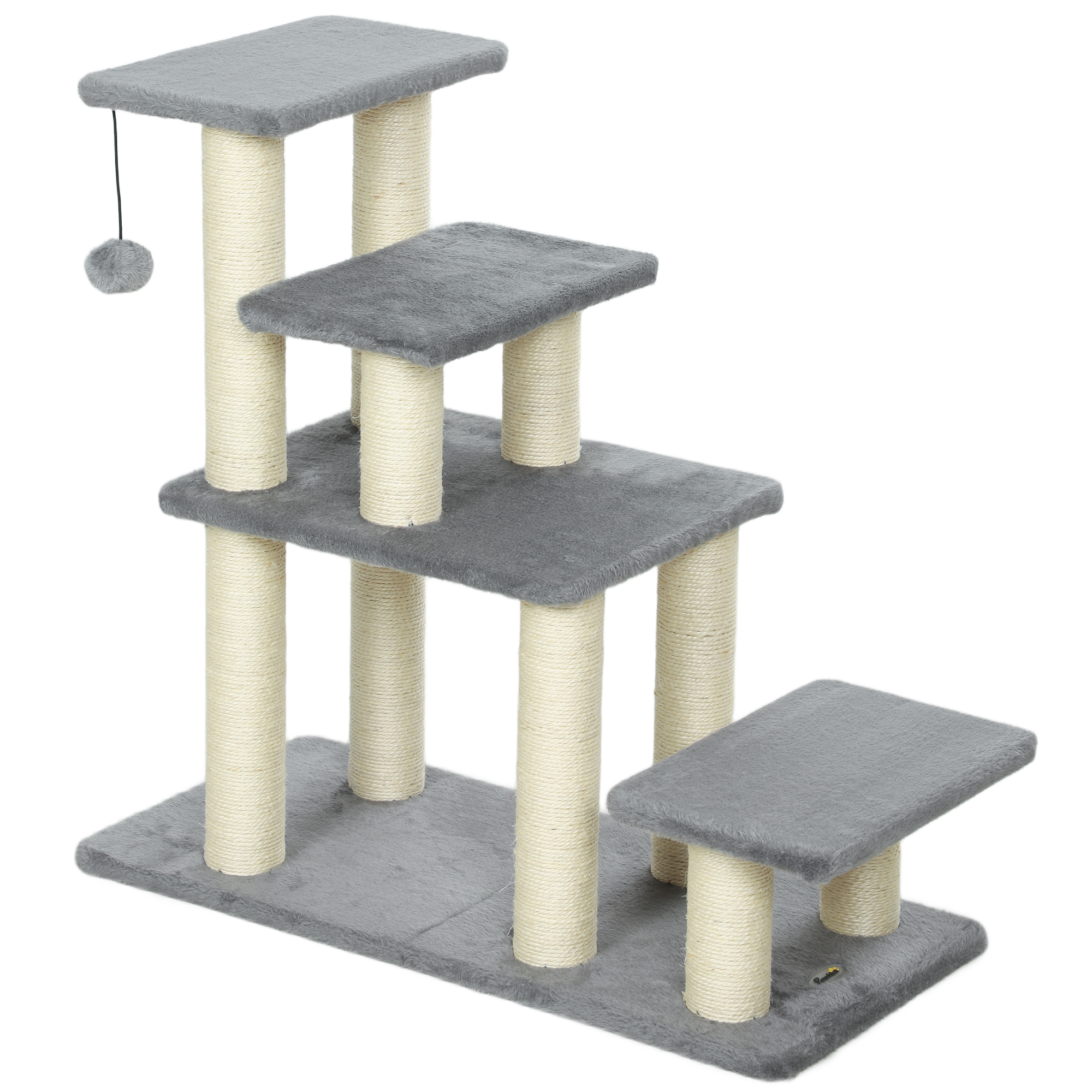 Hundetreppe 4 Stufen 68 cm Hoch verstellbar Haustiertreppe für Kleine Hunde Katzentreppe Sisal Kratzbäumen, Spielball