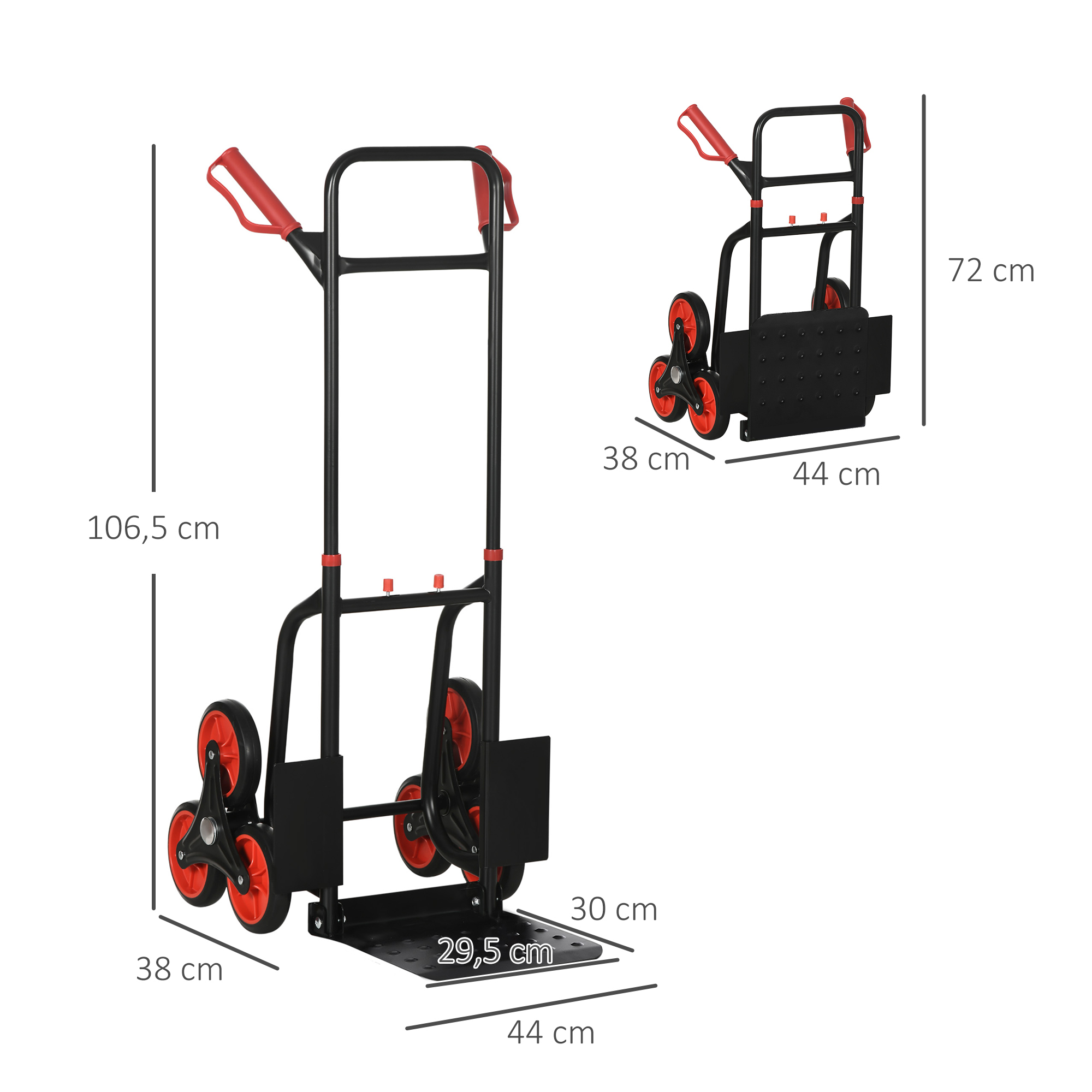Treppensteiger Sackkarre klappbar Transportkarre mit Stahlrahmen max. 120kg 105,5 cm Transportwagen für Umzug Werkstatt Lager
