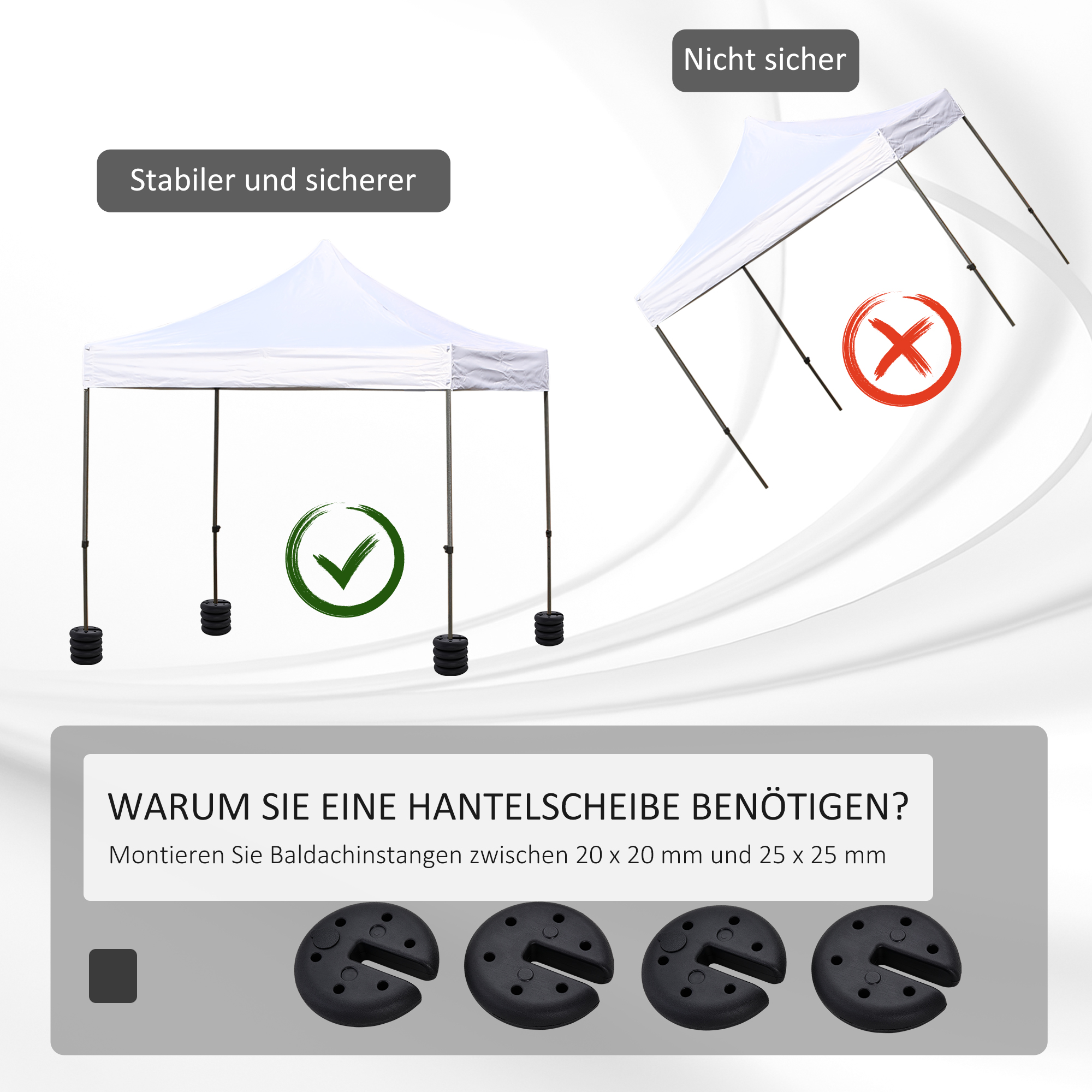 Pavillon Standfuß 4 Stk, Gewicht Partyzelt Pavillongewicht befüllbar bis 5 kg Gewichte für Pavillon Beschwerer für Pavillons Ø25 x 6 cm Schwarz