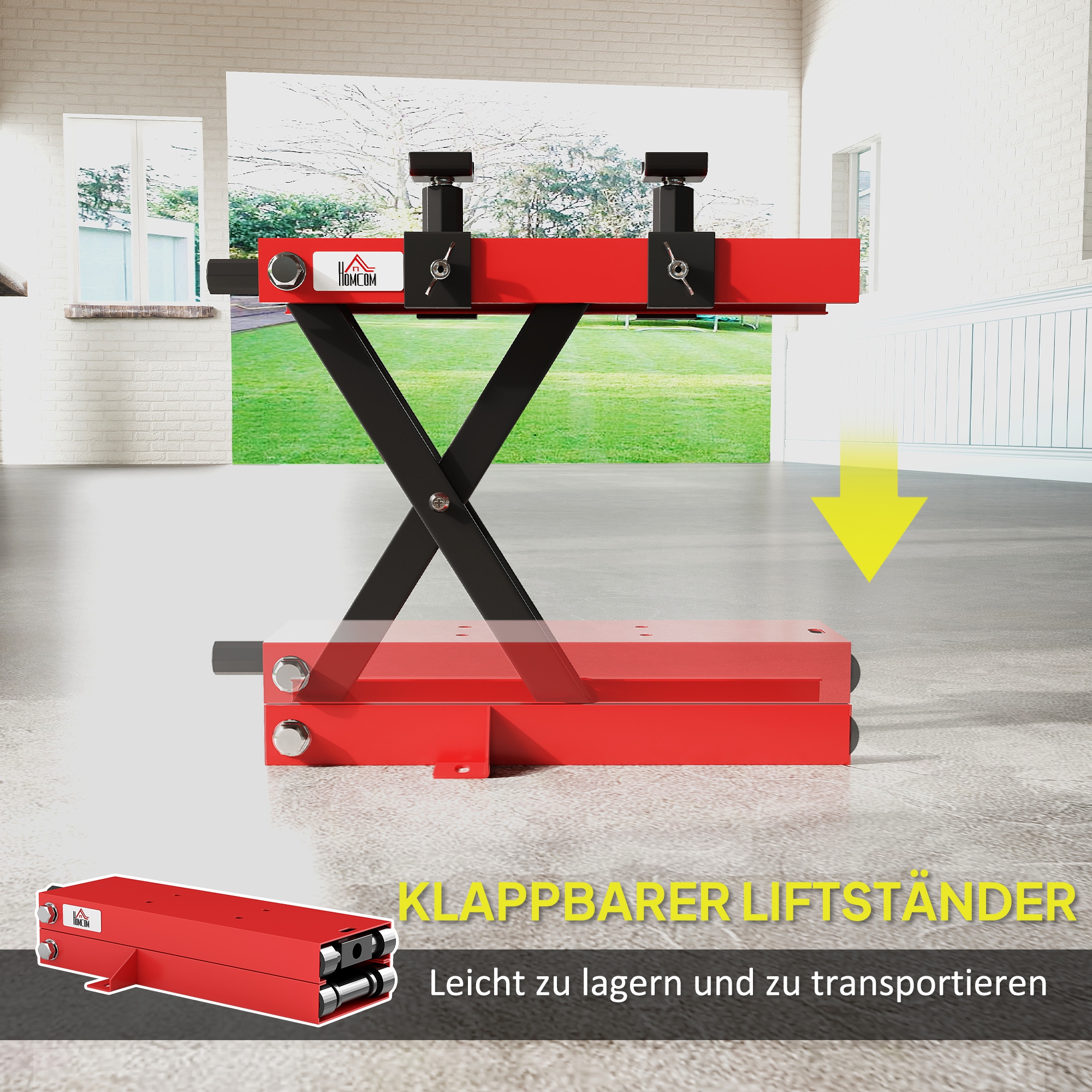 Motorradheber 500 kg Belastbar Motorradhebebühne 95-400 mm Höhenverstellbar 45 x 15 x 9,5-40 cm Rot